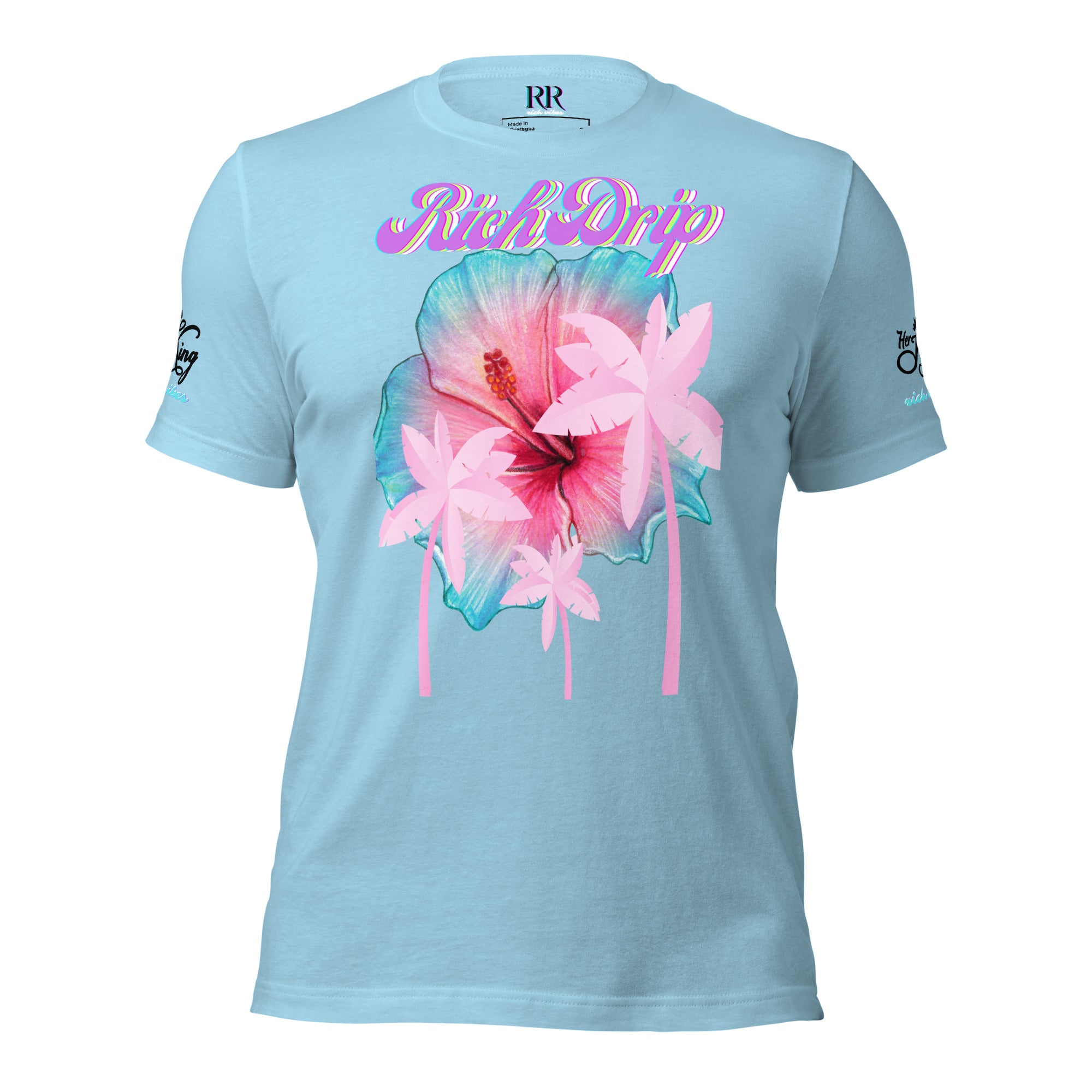RV Rich Drip Her King Tropical Pink Palm Tree - Unisex t-shirt Ocean Blue