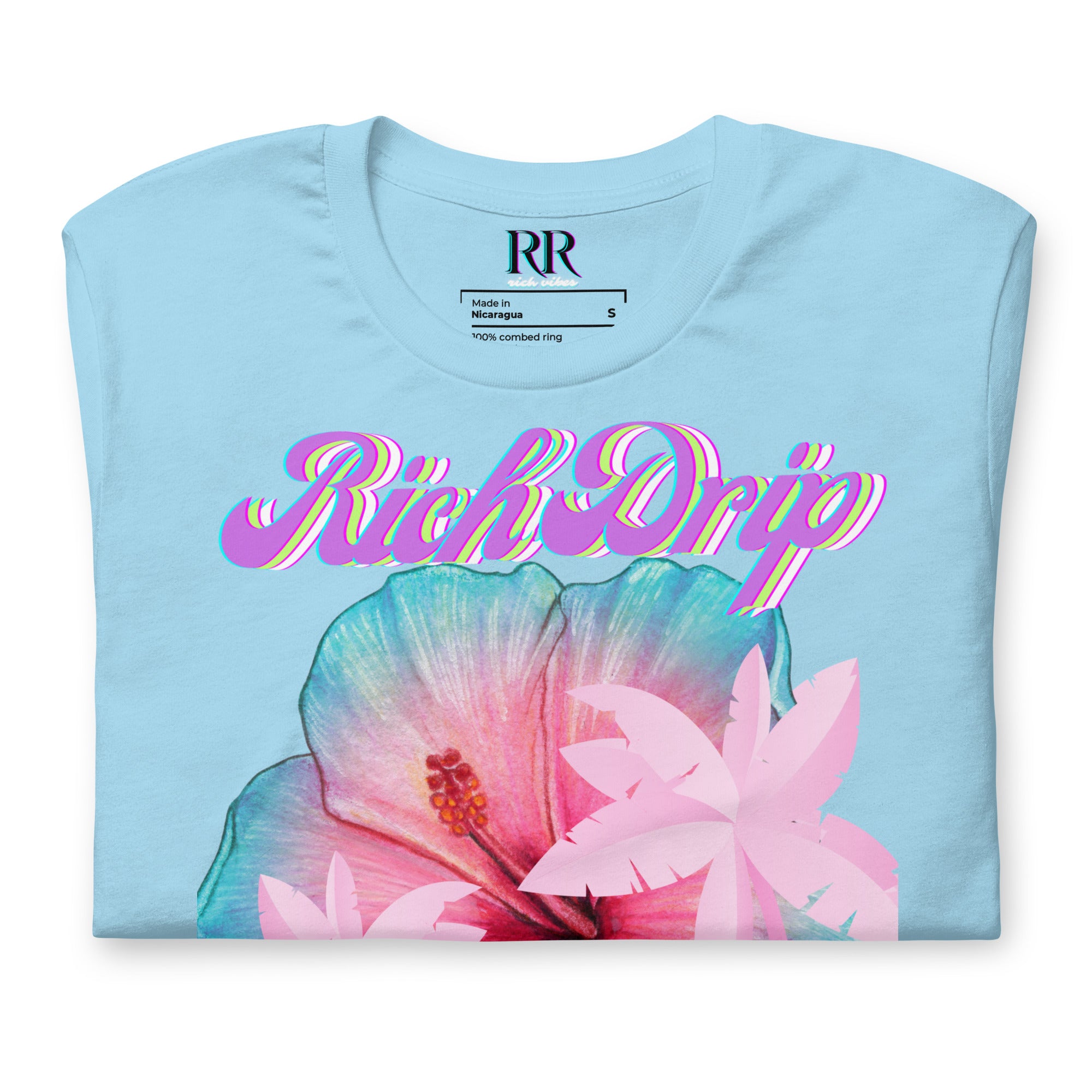 RV Rich Drip Her King Tropical Pink Palm Tree - Unisex t-shirt Ocean Blue