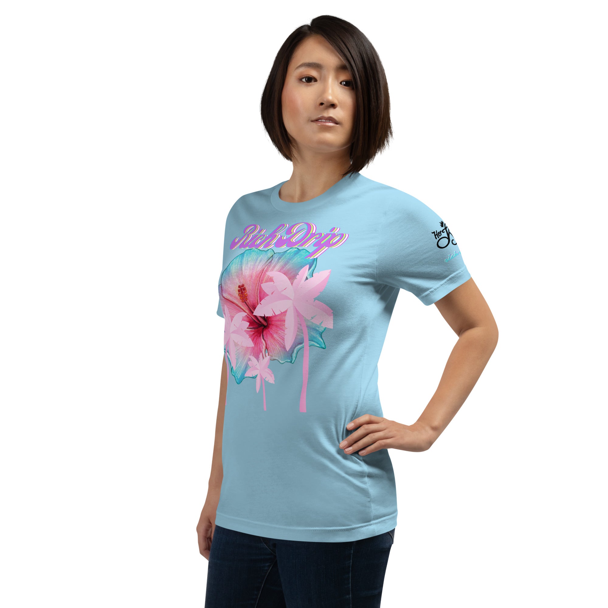 RV Rich Drip Her King Tropical Pink Palm Tree - Unisex t-shirt Ocean Blue