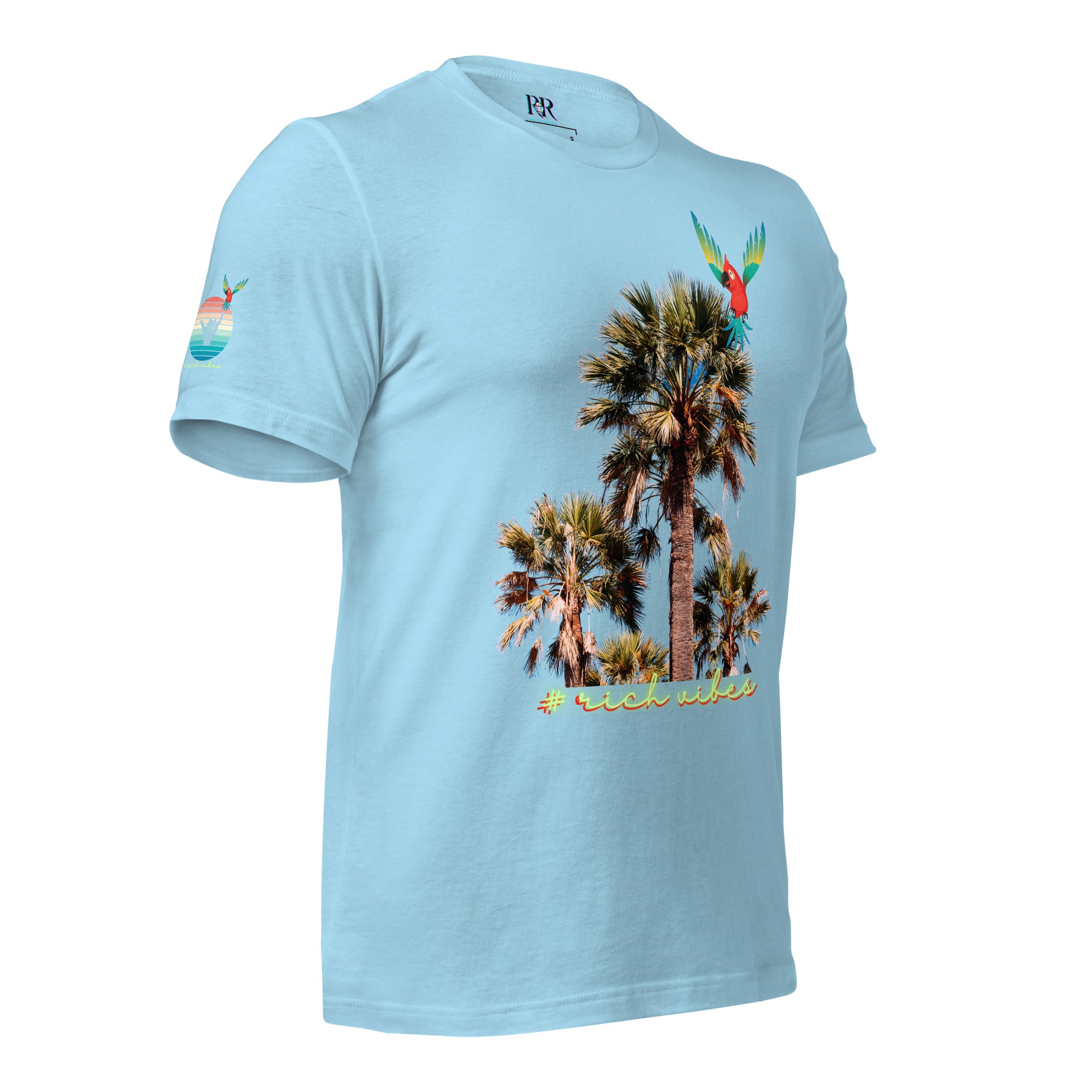 Rich Drip Volt Rich Vibes Colorful Palm Tree Silhouette Multi Colored Circle - Unisex t-shirt Pastel