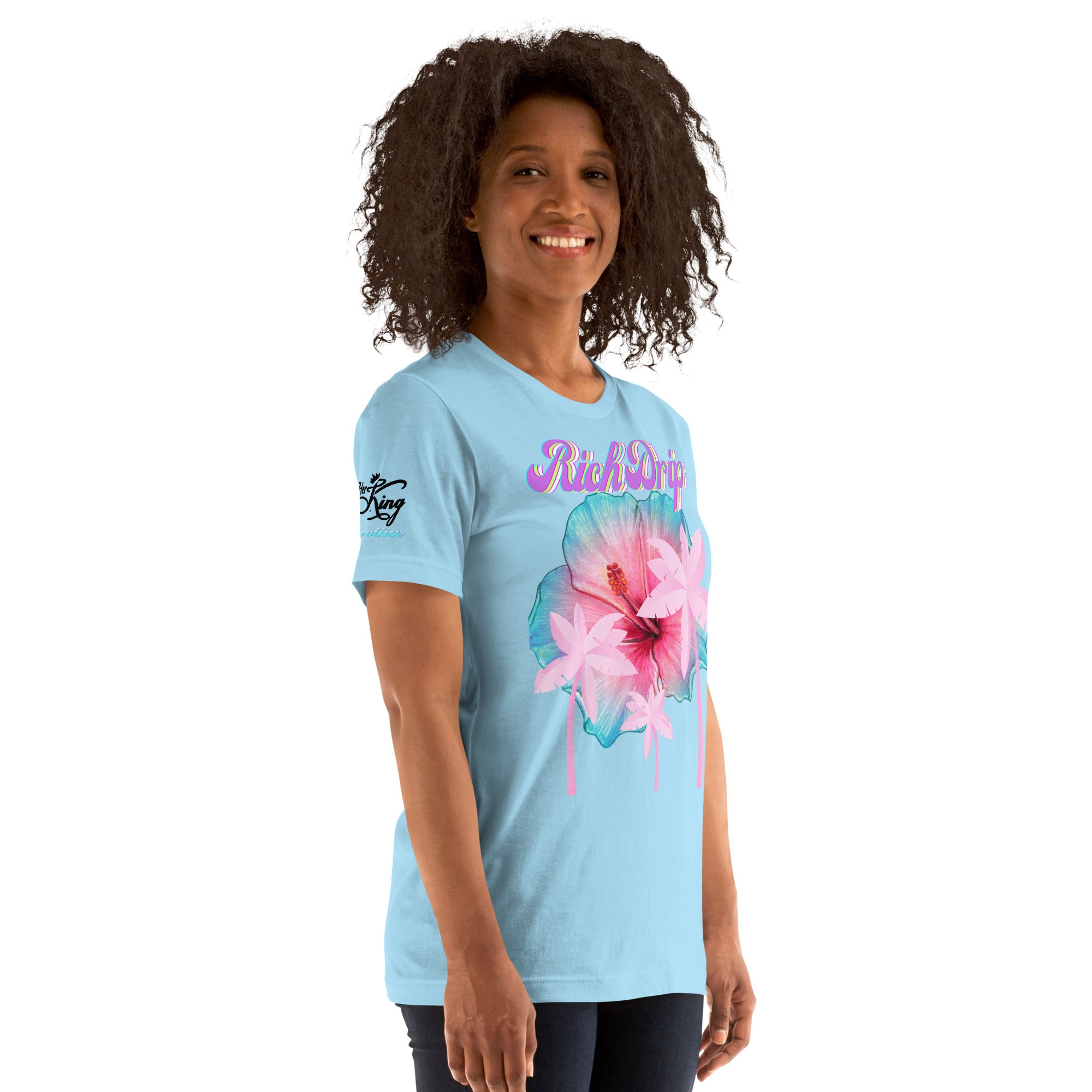 RV Rich Drip Her King Tropical Pink Palm Tree - Unisex t-shirt Ocean Blue