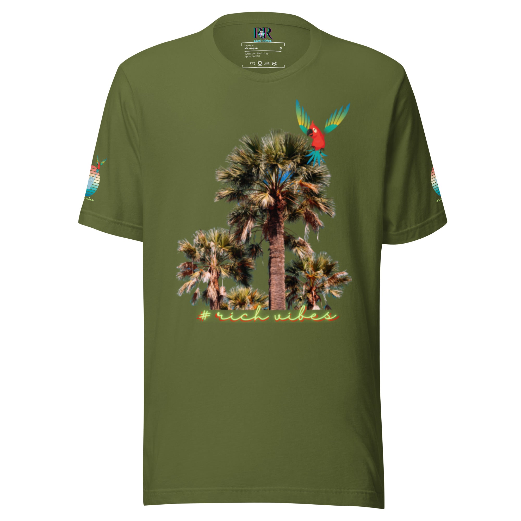 Rich Drip Volt Rich Vibes Colorful Palm Tree Silhouette Multi Colored Circle - Unisex t-shirt