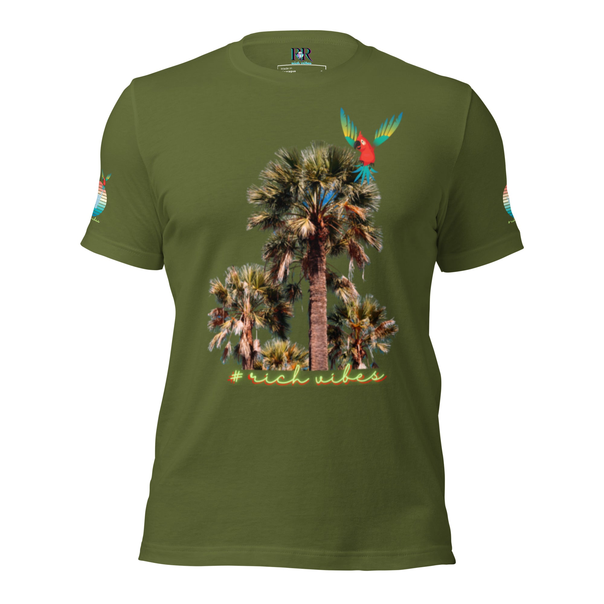 Rich Drip Volt Rich Vibes Colorful Palm Tree Silhouette Multi Colored Circle - Unisex t-shirt