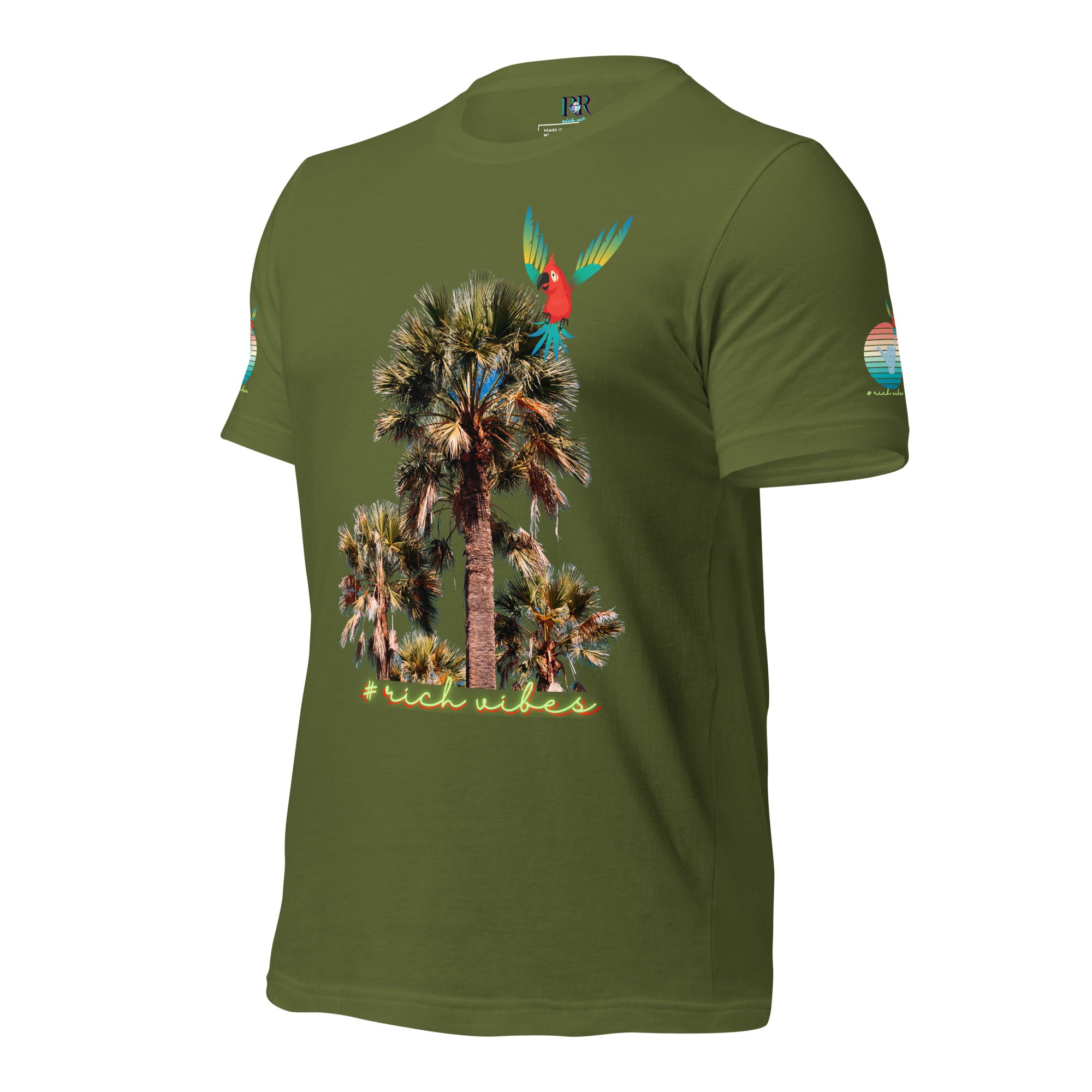 Rich Drip Volt Rich Vibes Colorful Palm Tree Silhouette Multi Colored Circle - Unisex t-shirt Black