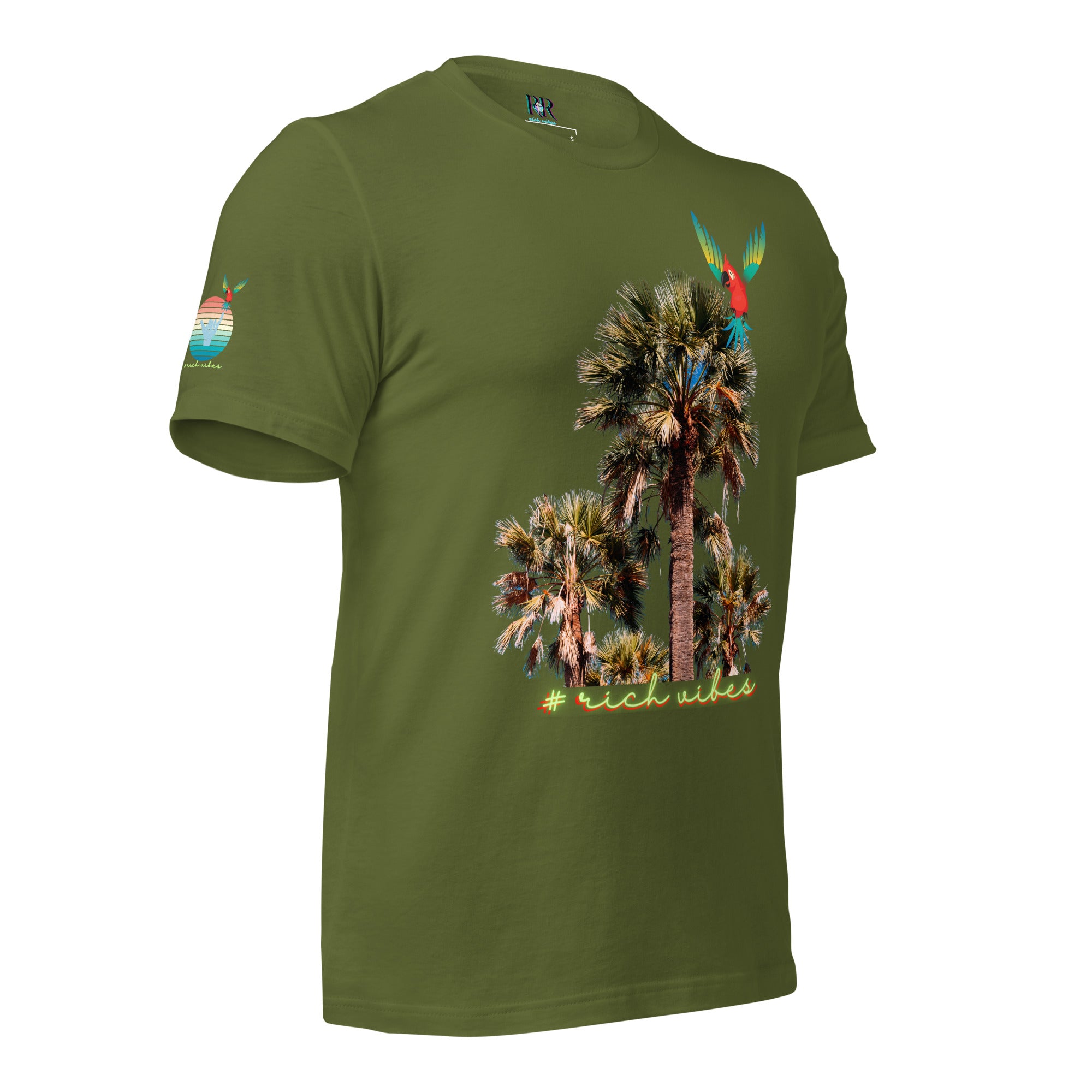 Rich Drip Volt Rich Vibes Colorful Palm Tree Silhouette Multi Colored Circle - Unisex t-shirt Black