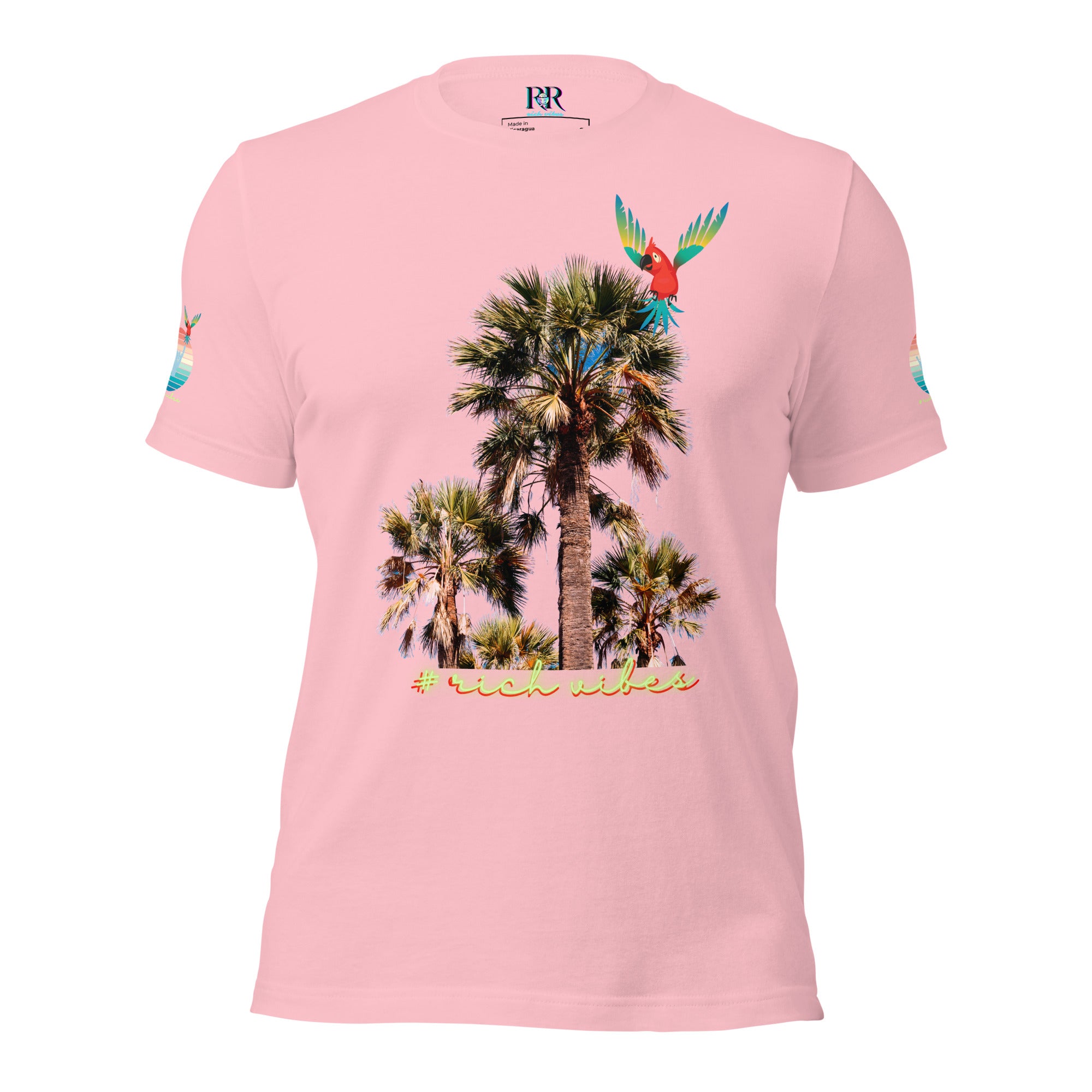 Rich Drip Volt Rich Vibes Colorful Palm Tree Silhouette Multi Colored Circle - Unisex t-shirt Pastel