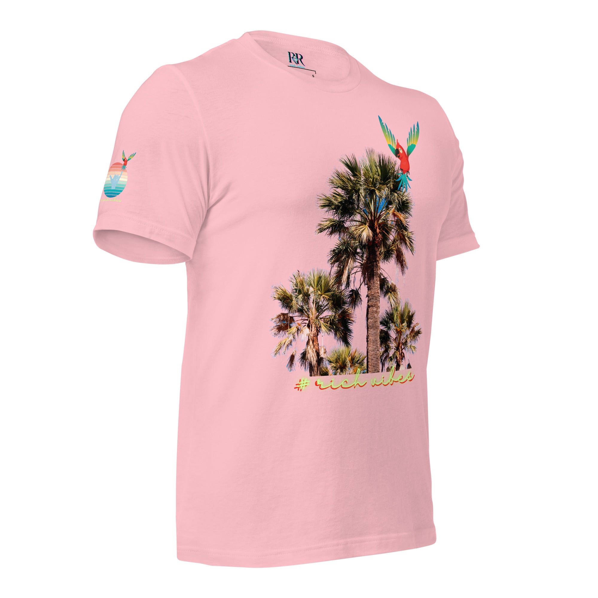 Rich Drip Volt Rich Vibes Colorful Palm Tree Silhouette Multi Colored Circle - Unisex t-shirt Pastel