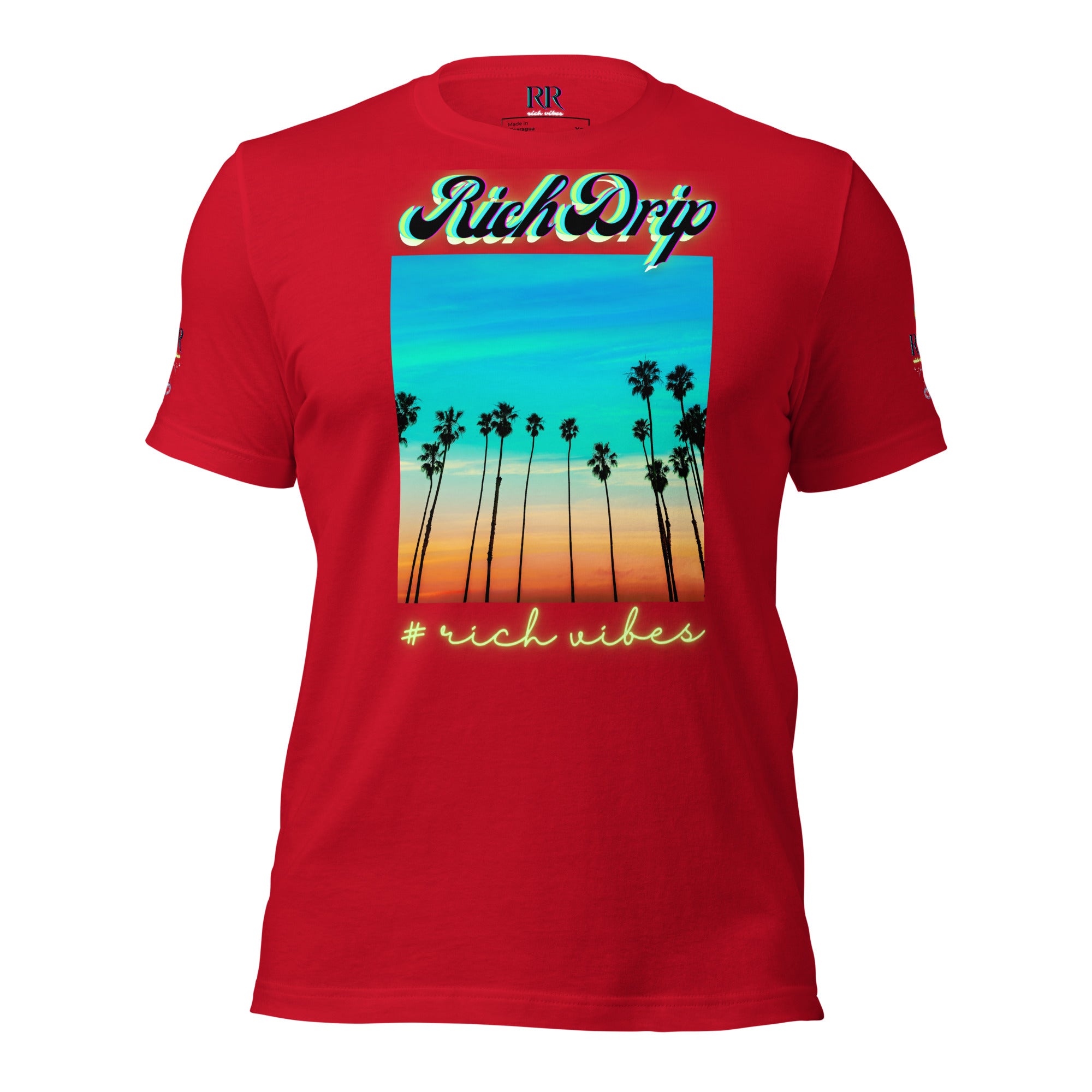 Rich Vibes Multi Colored Beach Sunset Drip - Unisex t-shirt Asphalt Red