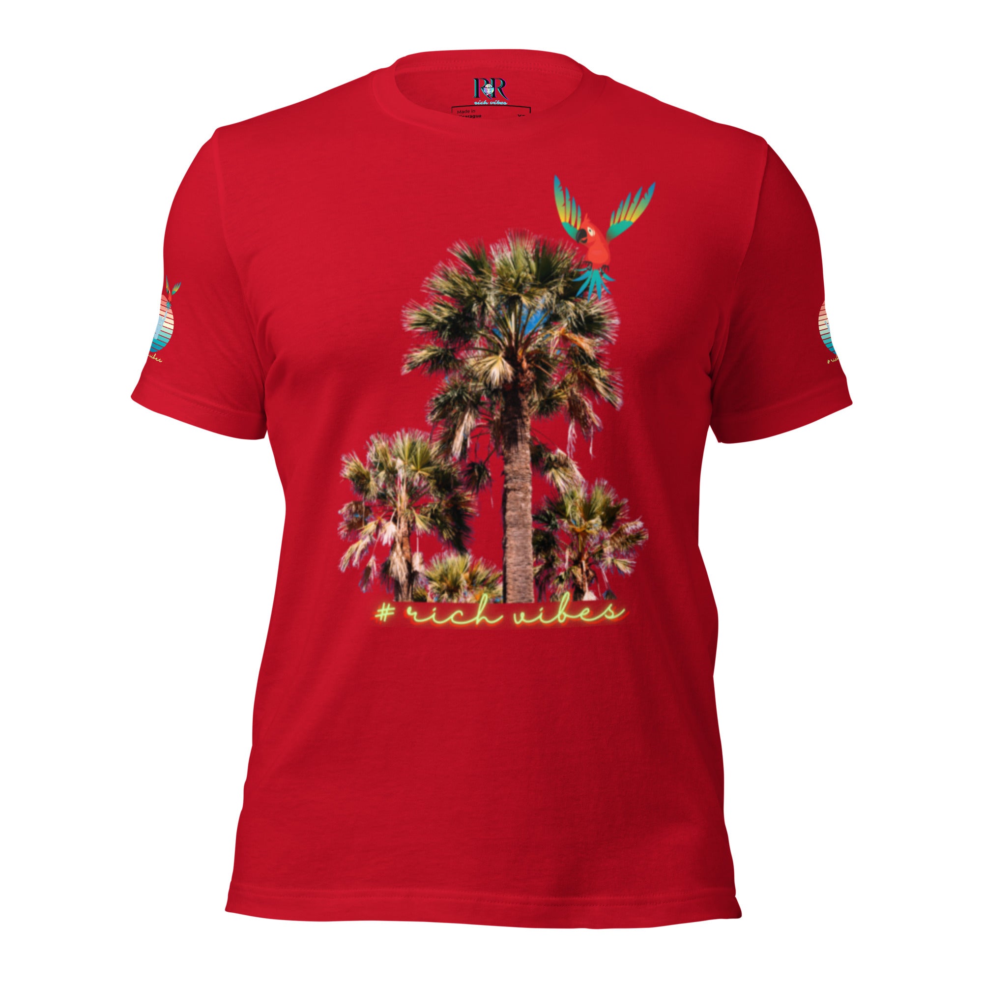 Rich Drip Volt Rich Vibes Colorful Palm Tree Silhouette Multi Colored Circle - Unisex t-shirt Red
