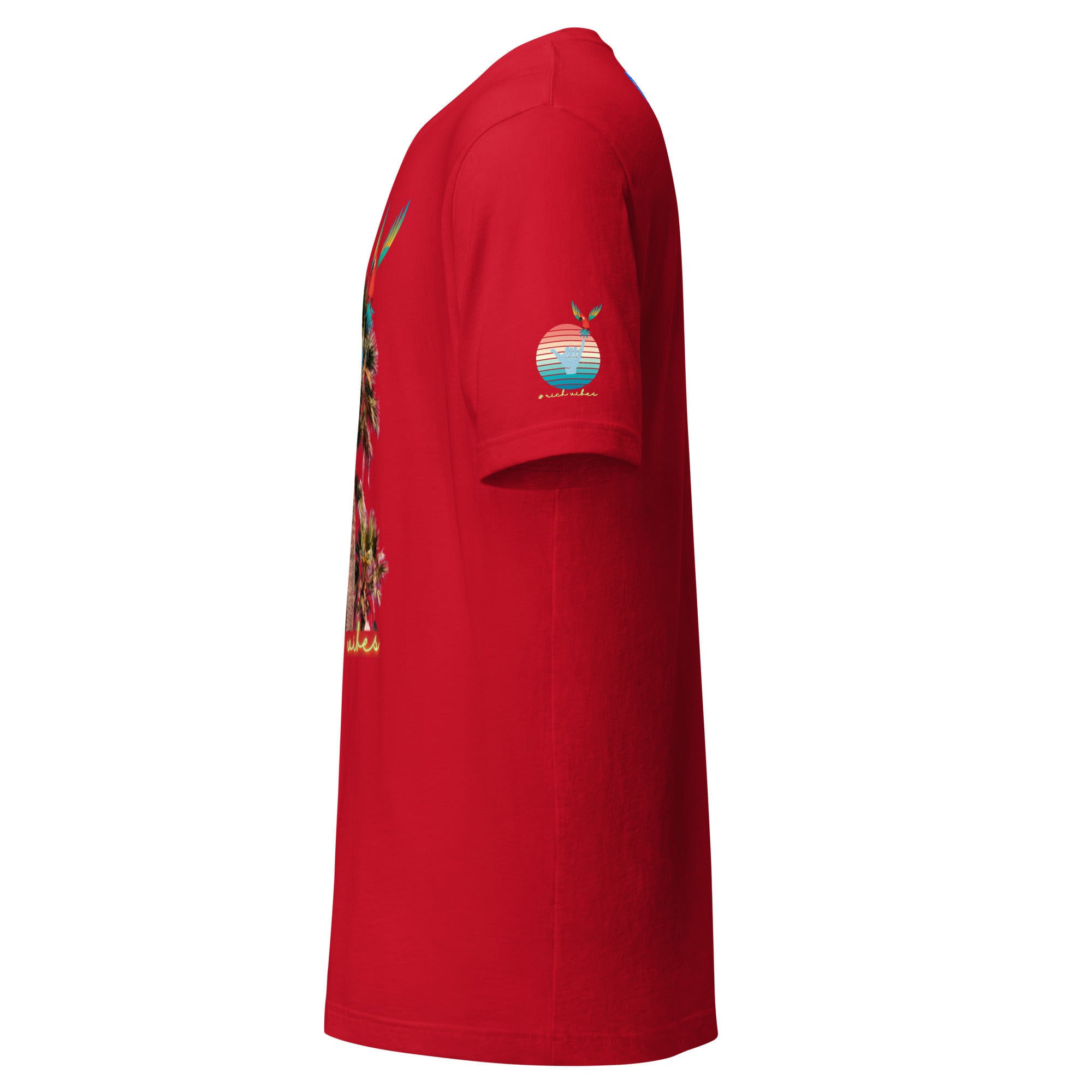 Rich Drip Volt Rich Vibes Colorful Palm Tree Silhouette Multi Colored Circle - Unisex t-shirt Red