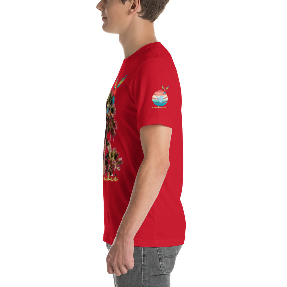 Rich Drip Volt Rich Vibes Colorful Palm Tree Silhouette Multi Colored Circle - Unisex t-shirt Red