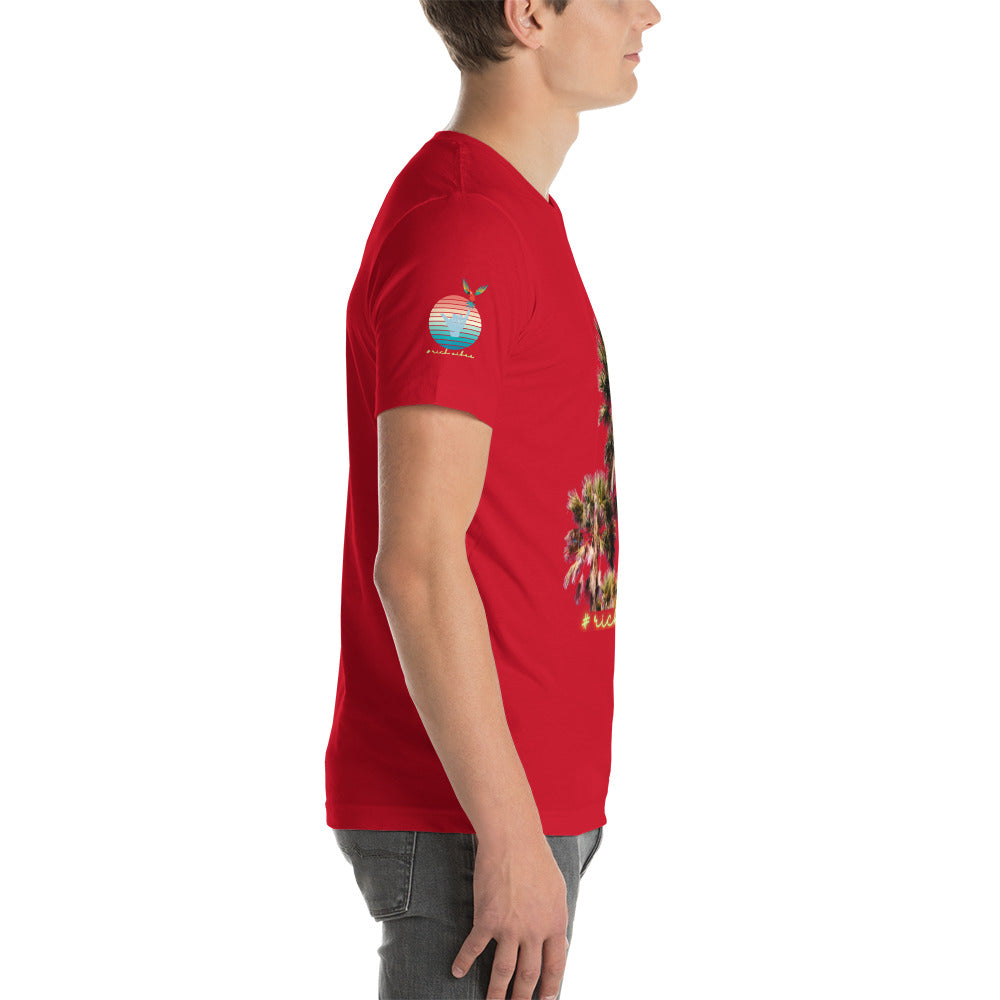 Rich Drip Volt Rich Vibes Colorful Palm Tree Silhouette Multi Colored Circle - Unisex t-shirt Red