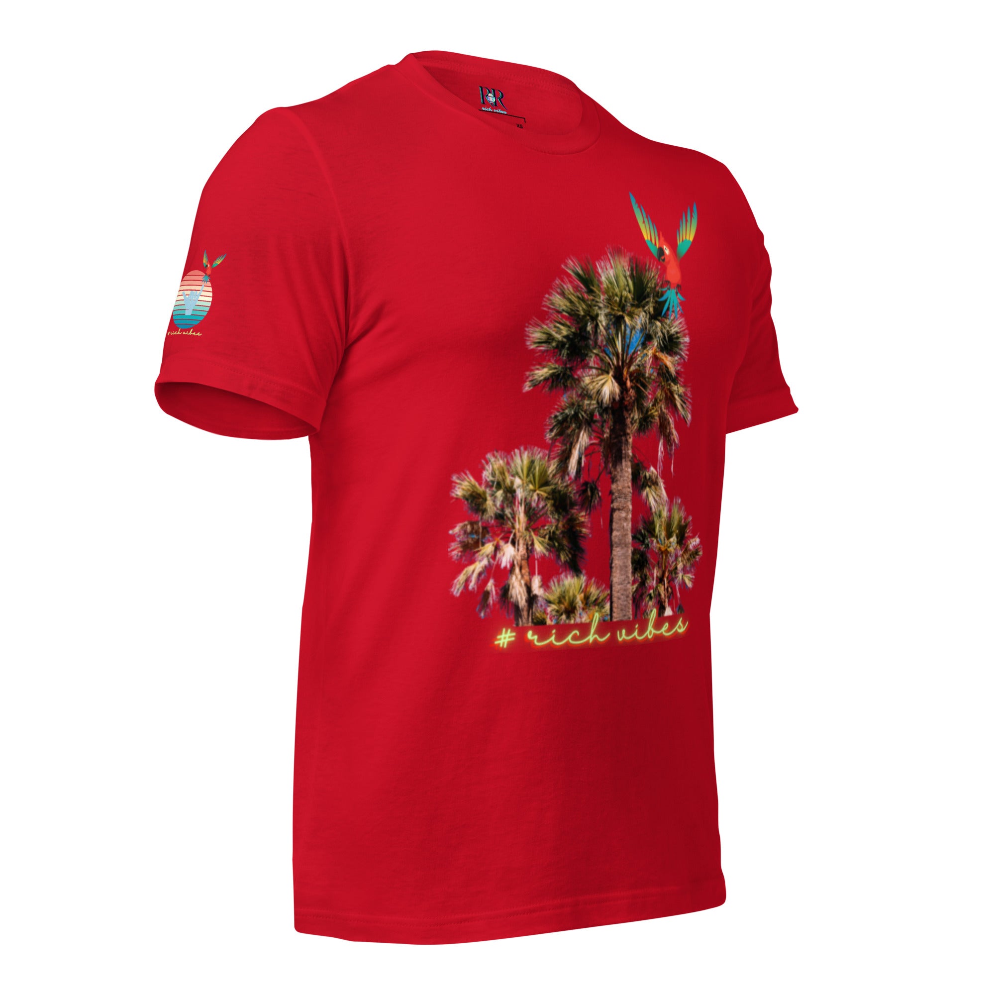 Rich Drip Volt Rich Vibes Colorful Palm Tree Silhouette Multi Colored Circle - Unisex t-shirt Red
