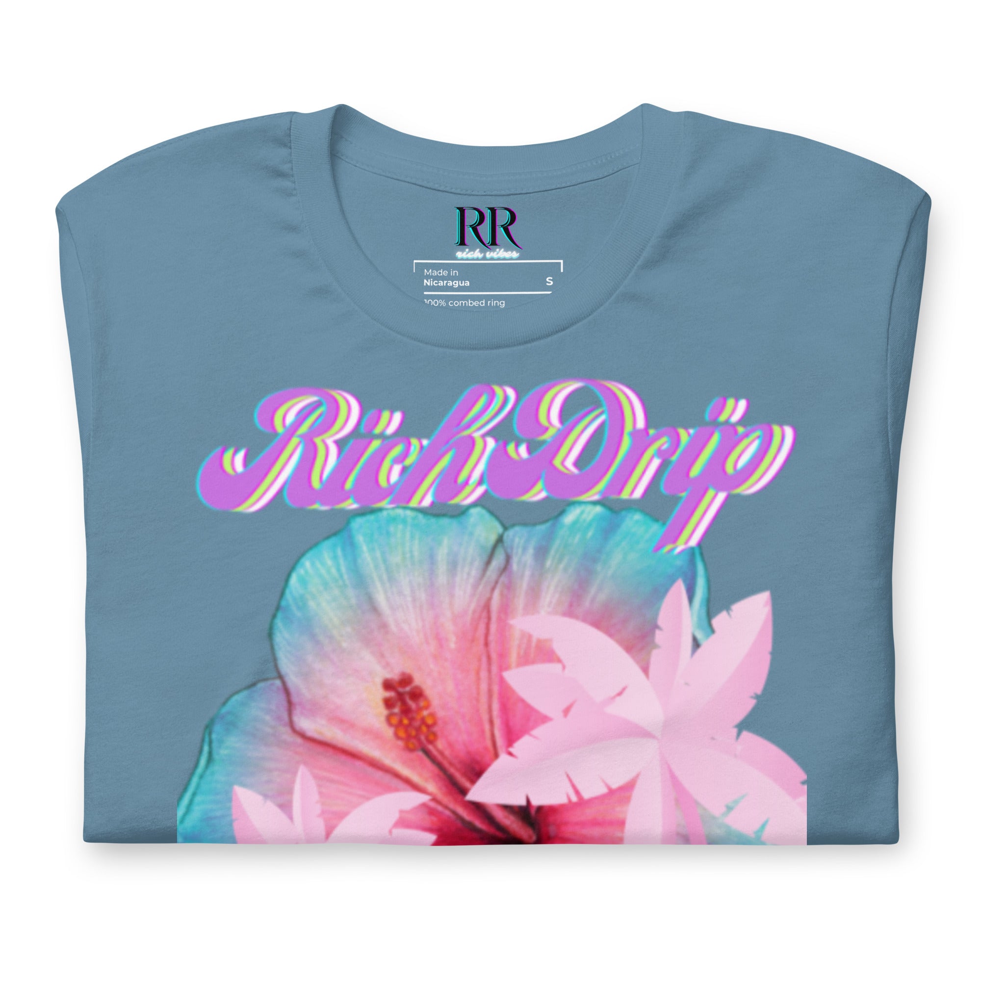 RV Rich Drip Her King Tropical Pink Palm Tree - Unisex t-shirt Steel Blue