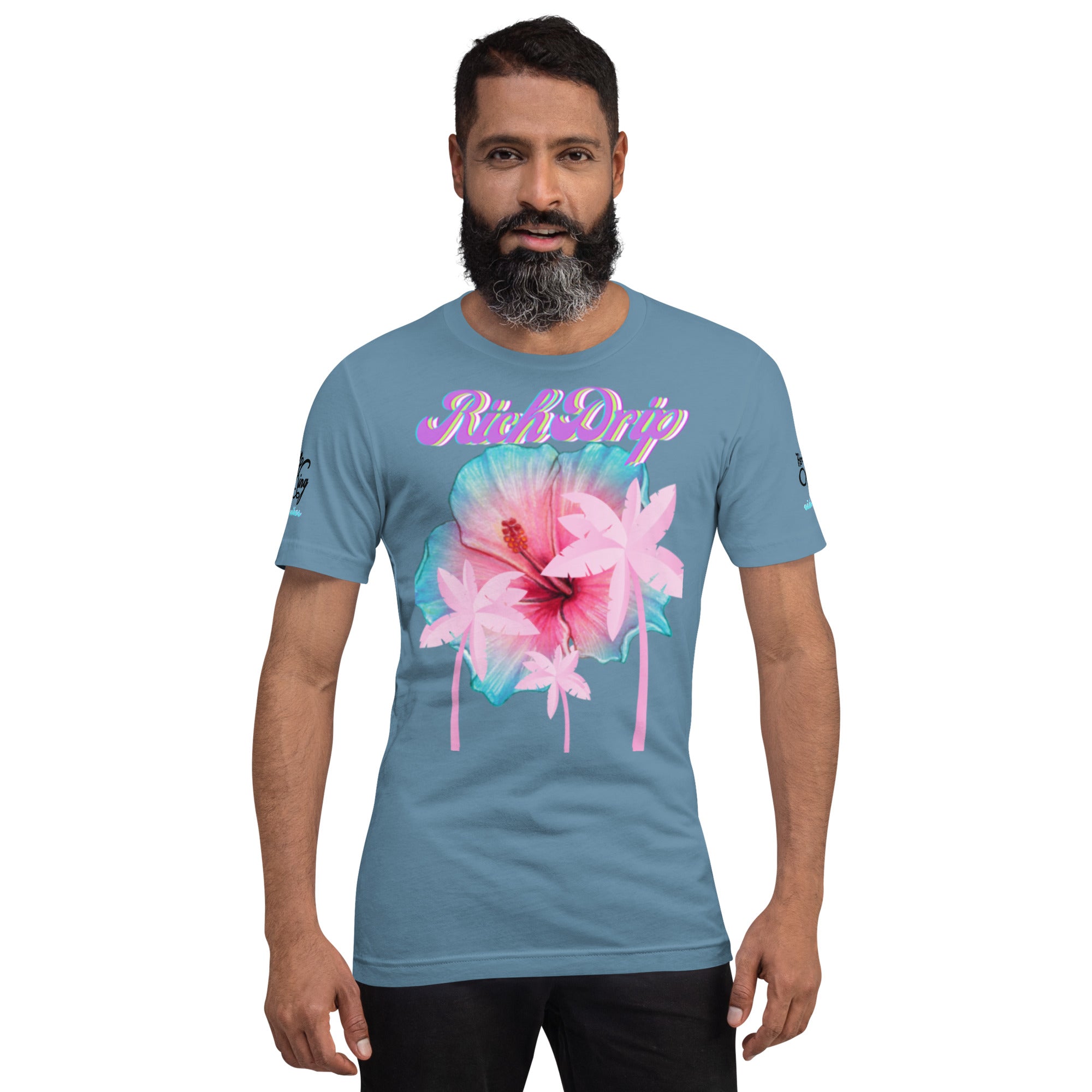 RV Rich Drip Her King Tropical Pink Palm Tree - Unisex t-shirt Steel Blue