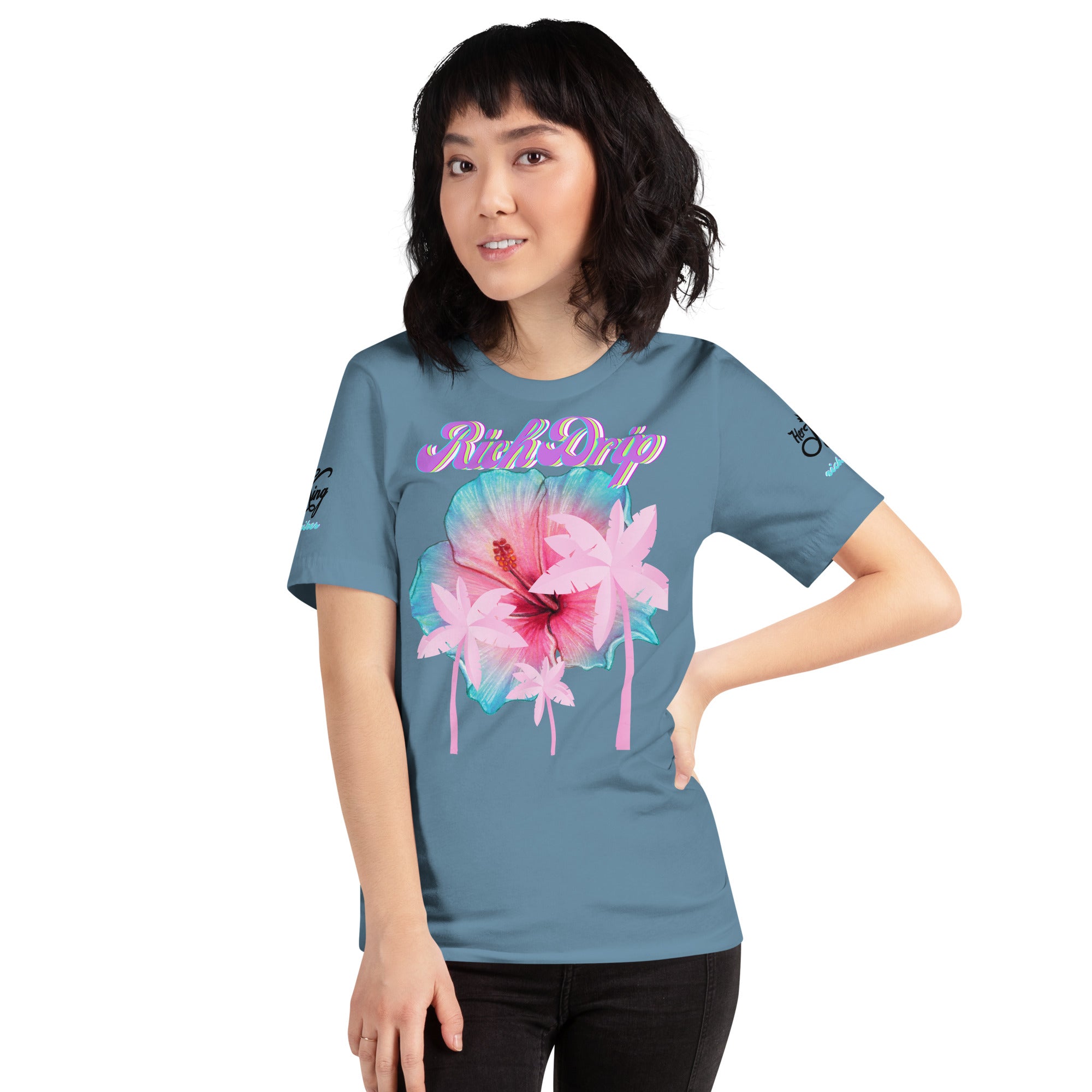 RV Rich Drip Her King Tropical Pink Palm Tree - Unisex t-shirt Steel Blue