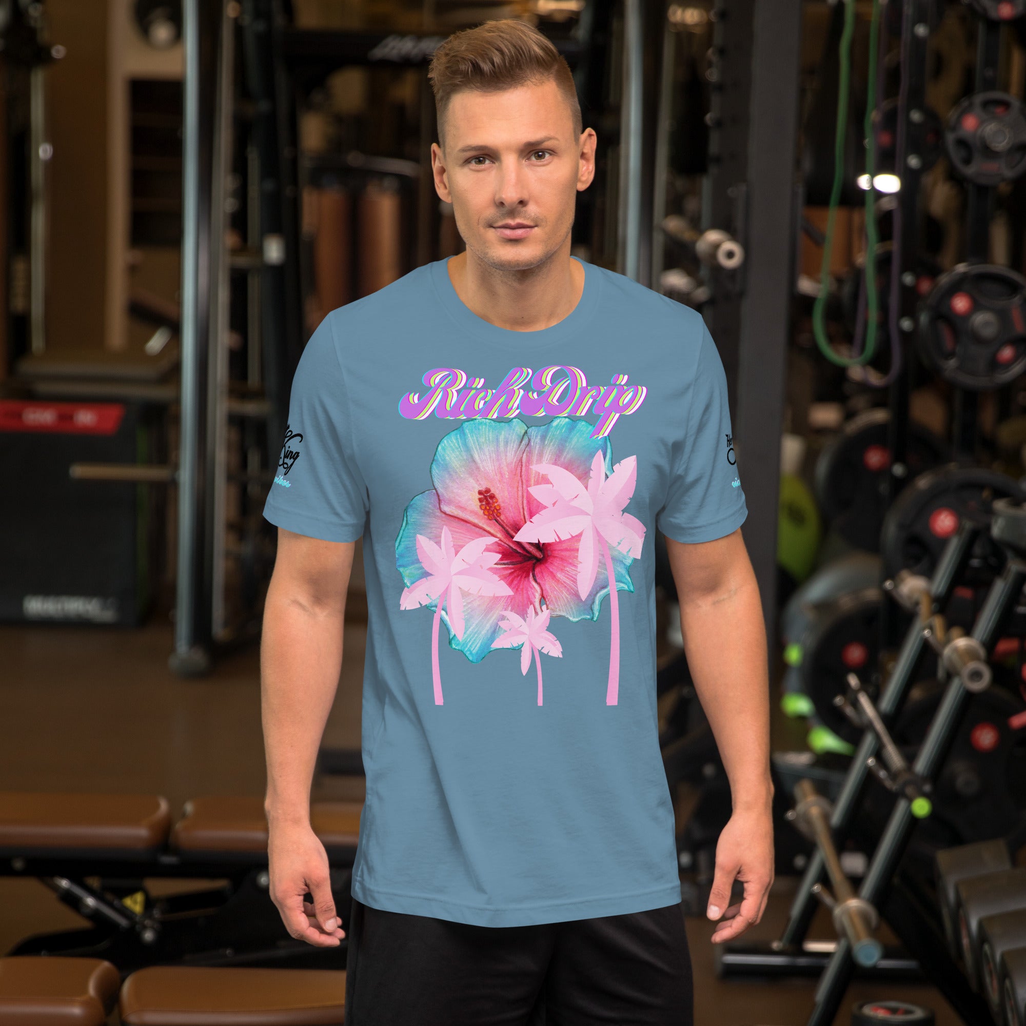 RV Rich Drip Her King Tropical Pink Palm Tree - Unisex t-shirt Steel Blue