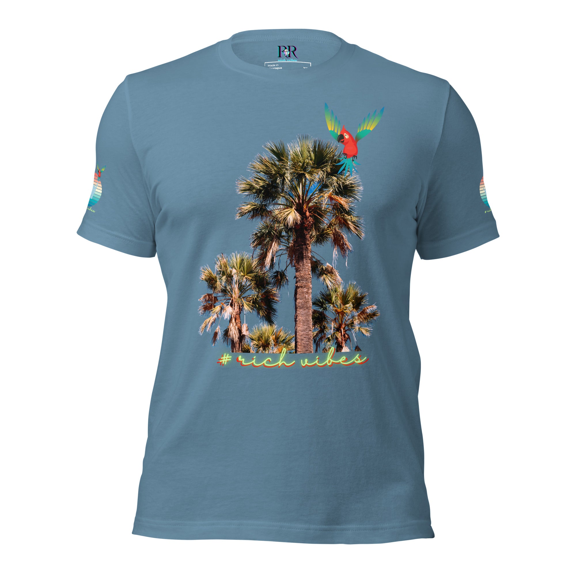 Rich Drip Volt Rich Vibes Colorful Palm Tree Silhouette Multi Colored Circle - Unisex t-shirt Black