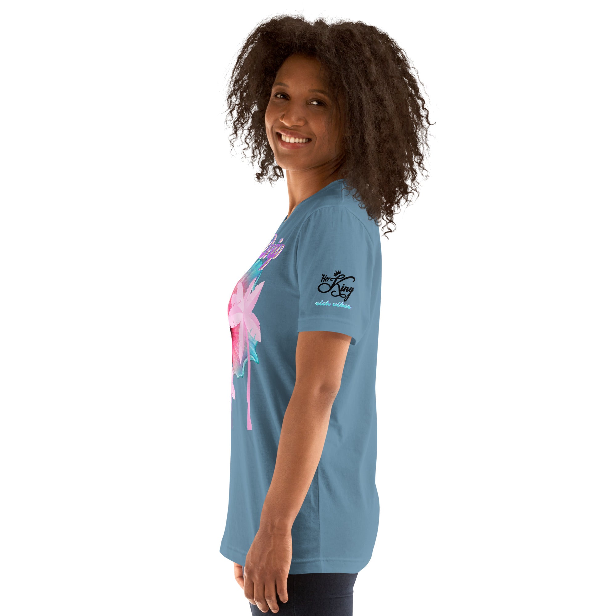 RV Rich Drip Her King Tropical Pink Palm Tree - Unisex t-shirt Steel Blue