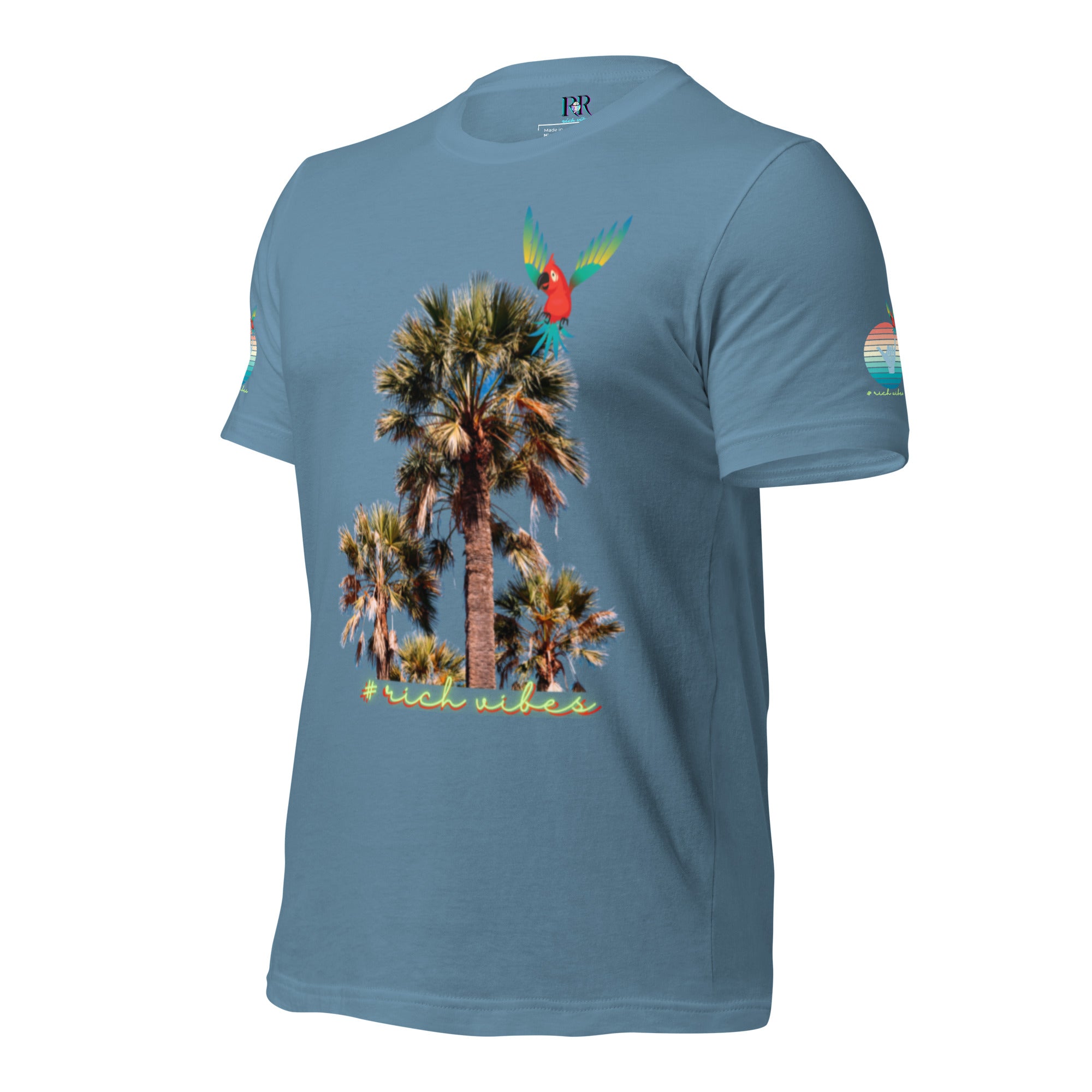 Rich Drip Volt Rich Vibes Colorful Palm Tree Silhouette Multi Colored Circle - Unisex t-shirt