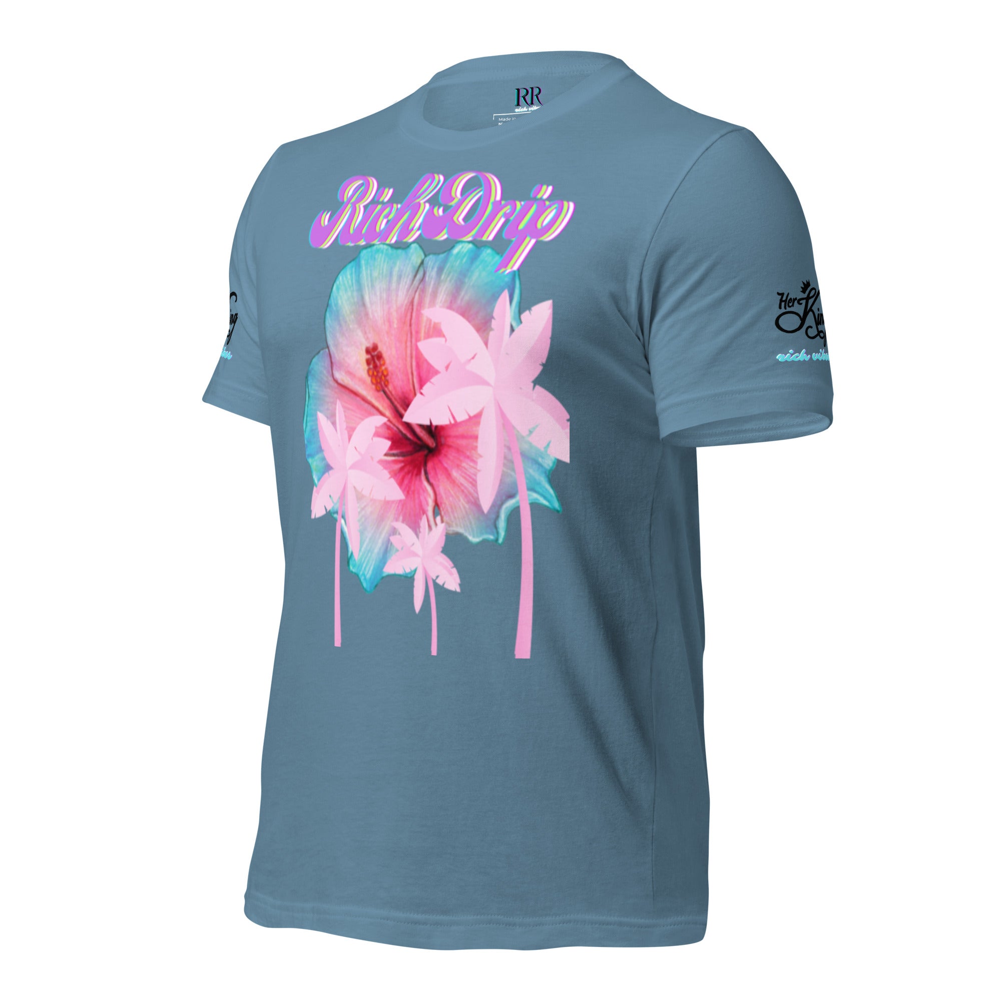 RV Rich Drip Her King Tropical Pink Palm Tree - Unisex t-shirt Steel Blue
