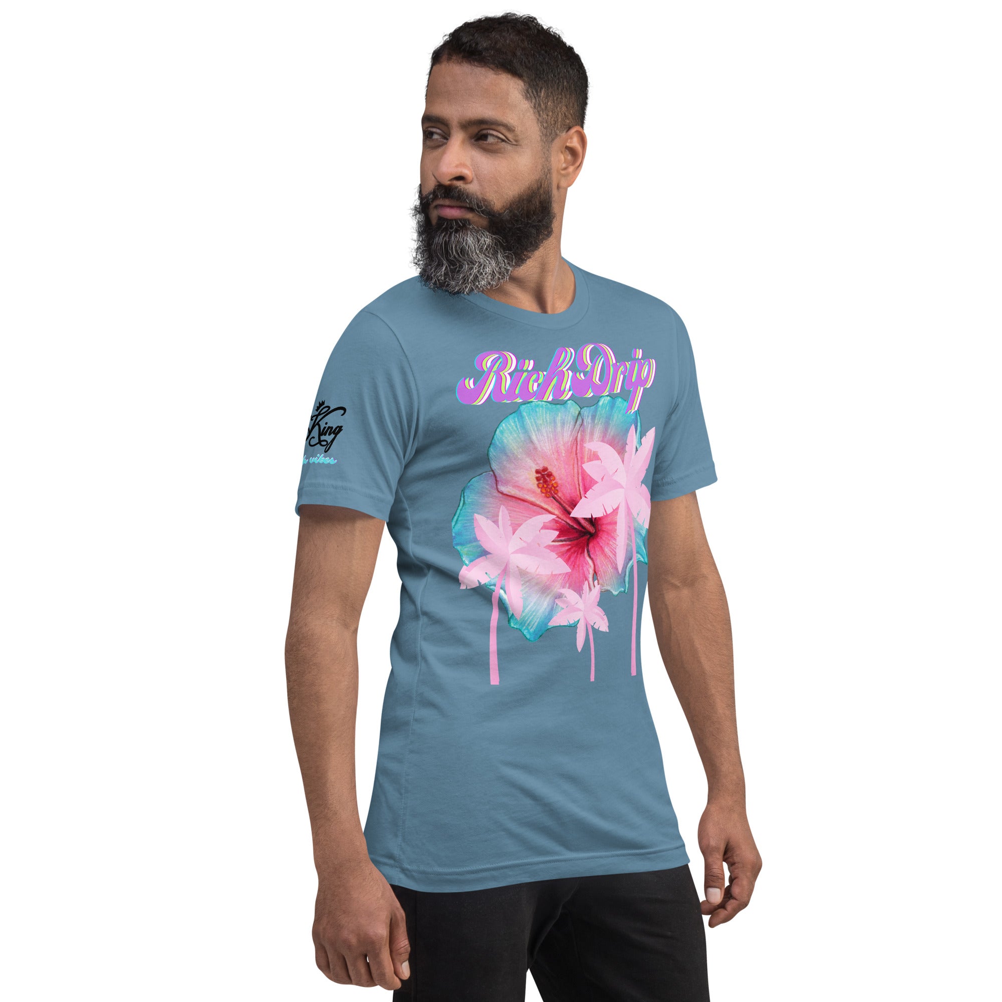 RV Rich Drip Her King Tropical Pink Palm Tree - Unisex t-shirt Steel Blue
