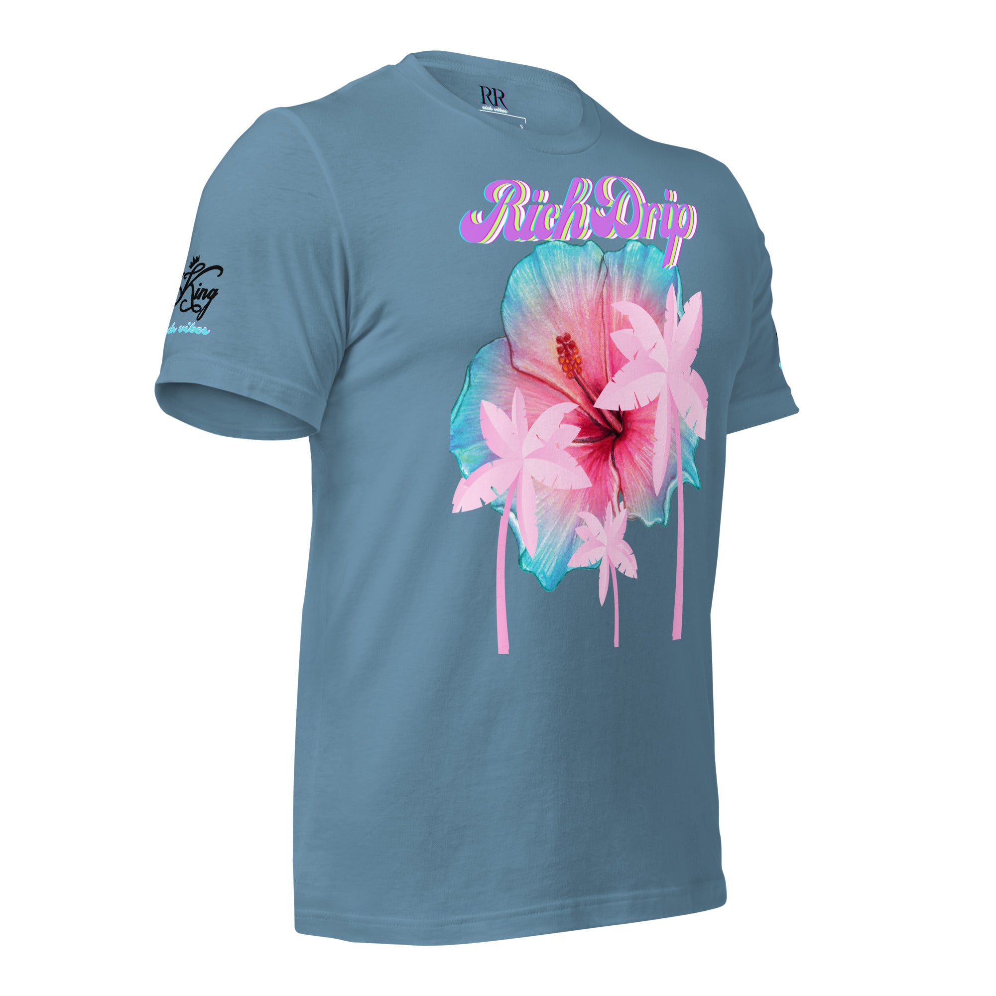 RV Rich Drip Her King Tropical Pink Palm Tree - Unisex t-shirt Steel Blue