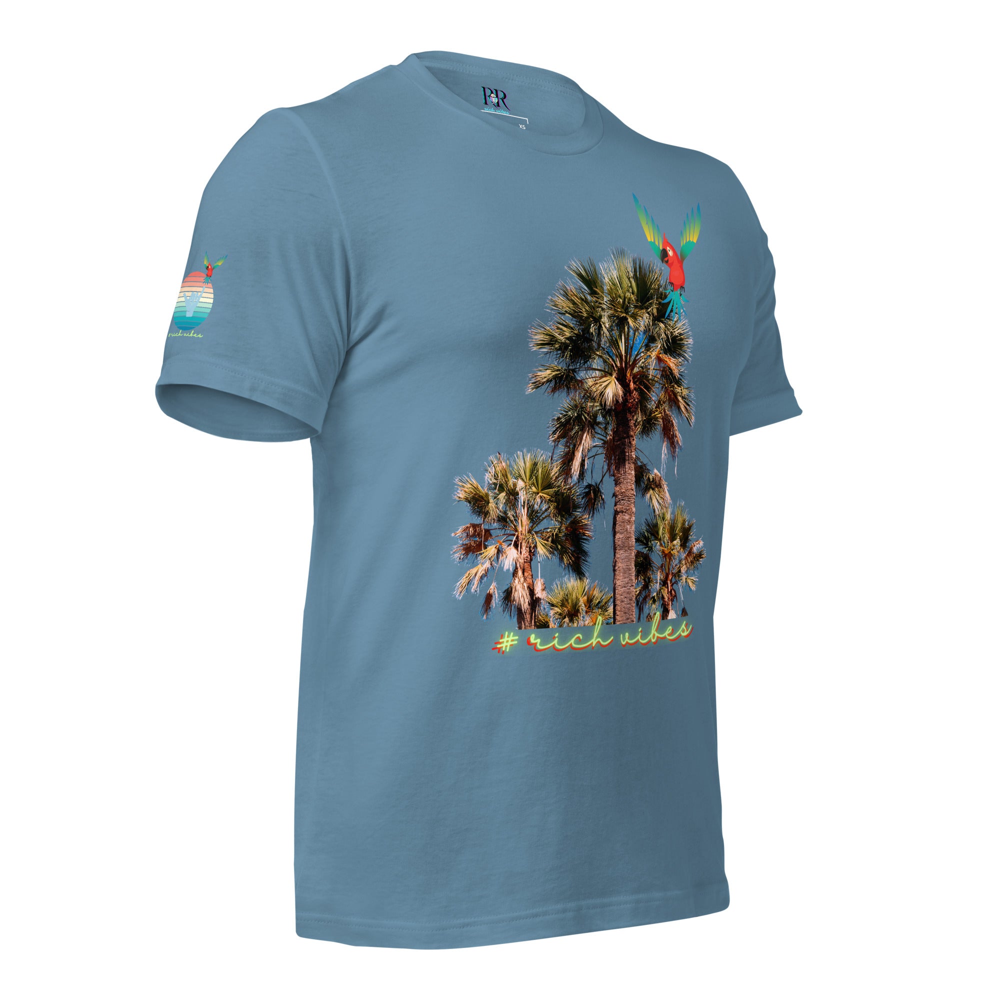 Rich Drip Volt Rich Vibes Colorful Palm Tree Silhouette Multi Colored Circle - Unisex t-shirt Black