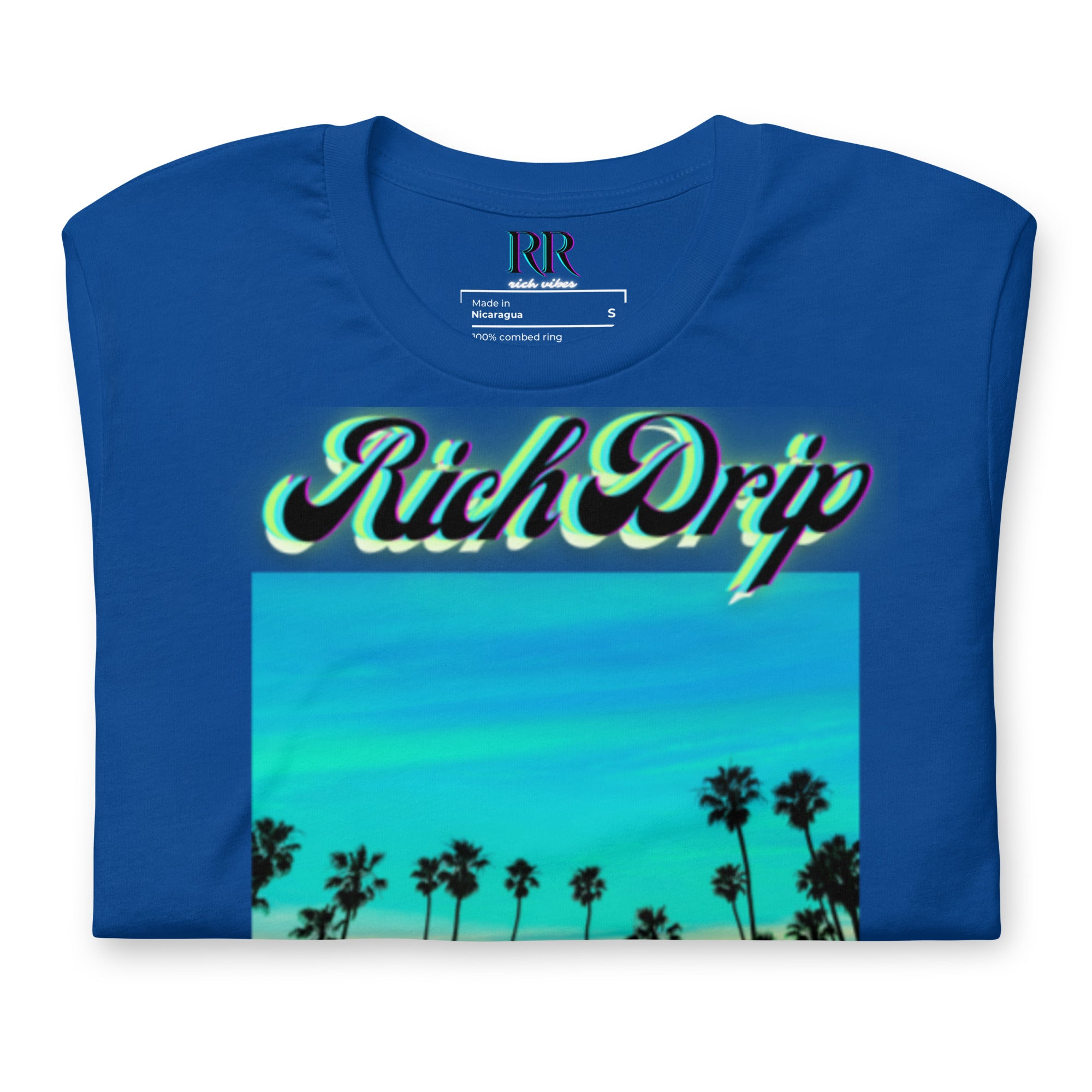 Rich Vibes Multi Colored Beach Sunset Drip - Unisex t-shirt Asphalt Royal Blue