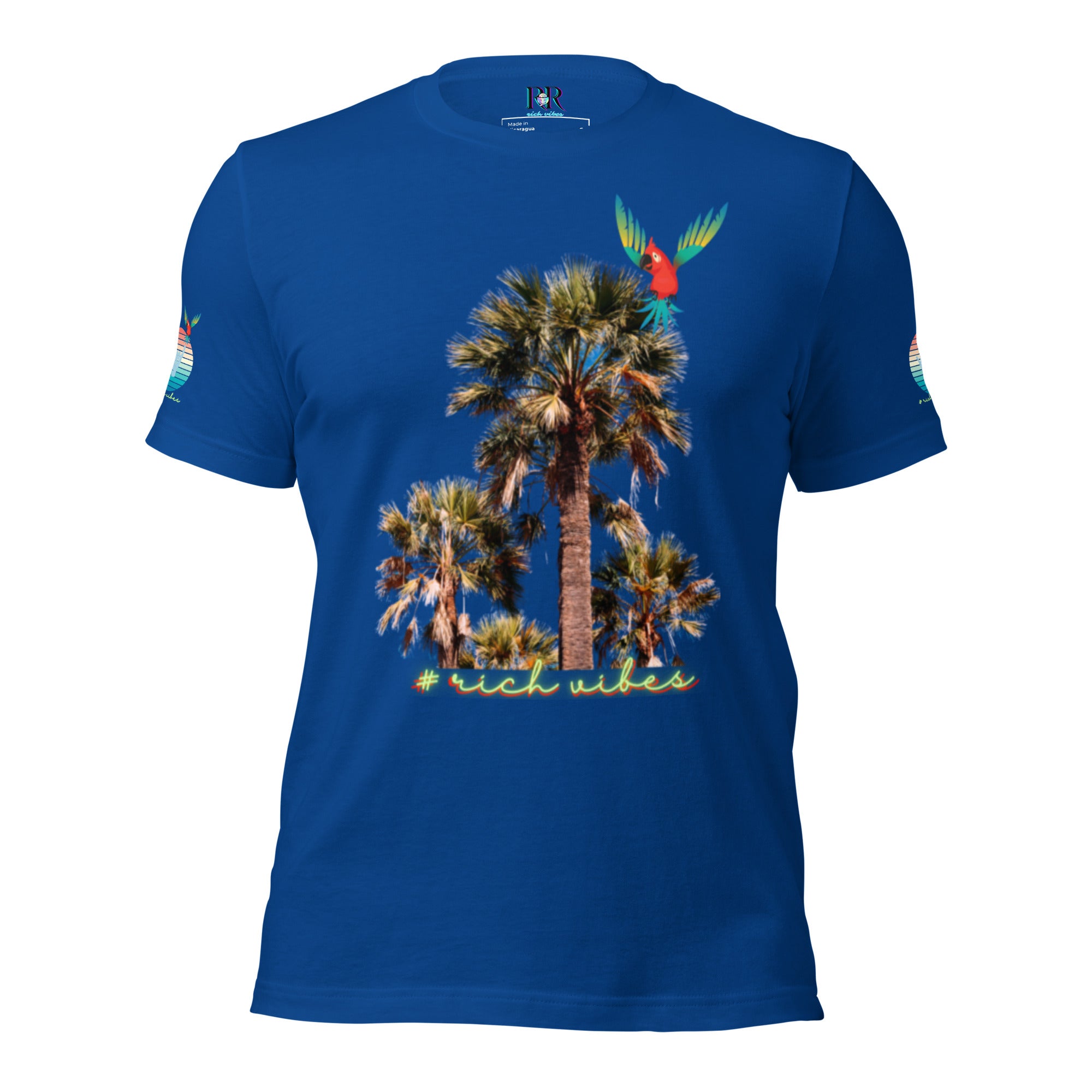 Rich Drip Volt Rich Vibes Colorful Palm Tree Silhouette Multi Colored Circle - Unisex t-shirt Royal Blue