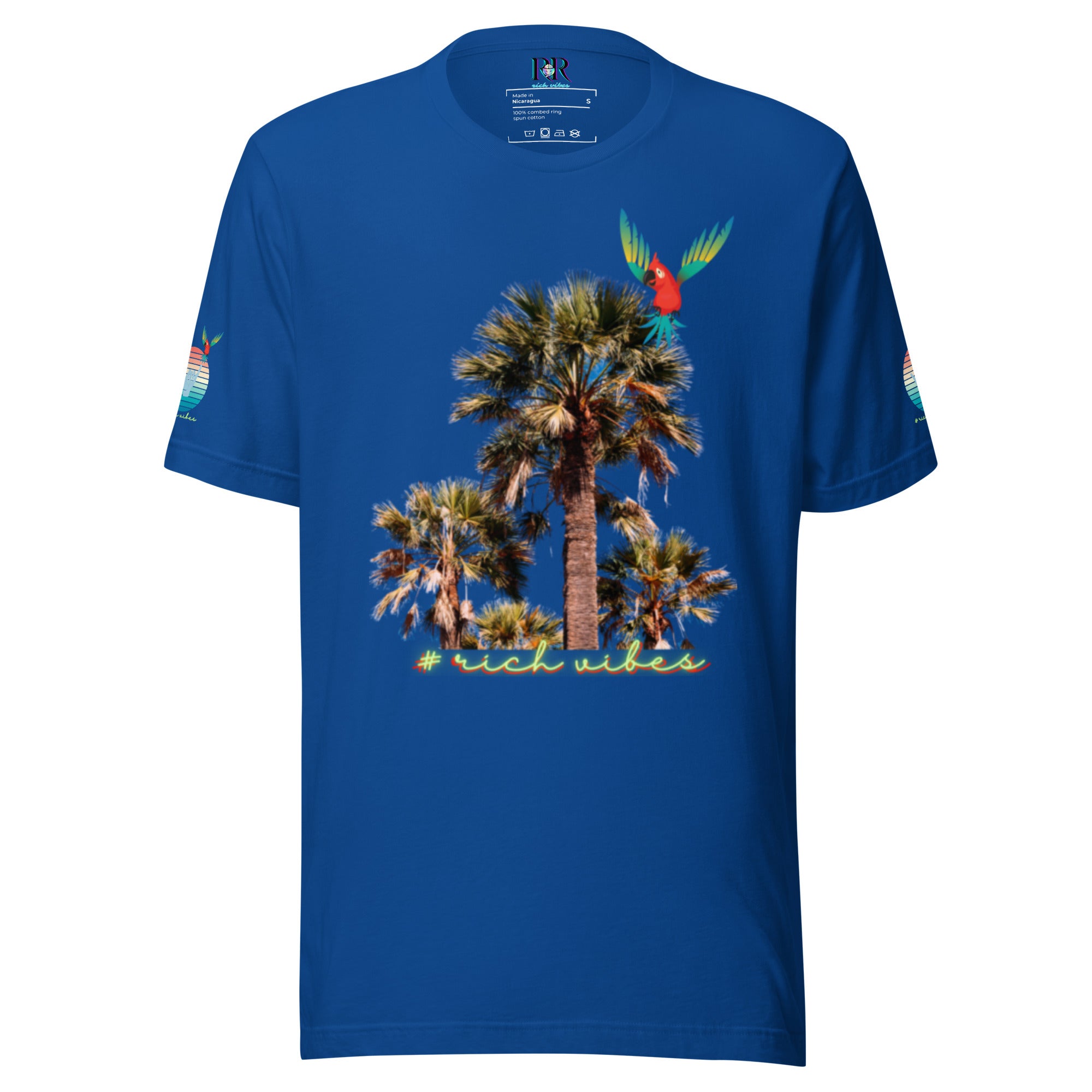 Rich Drip Volt Rich Vibes Colorful Palm Tree Silhouette Multi Colored Circle - Unisex t-shirt Royal Blue