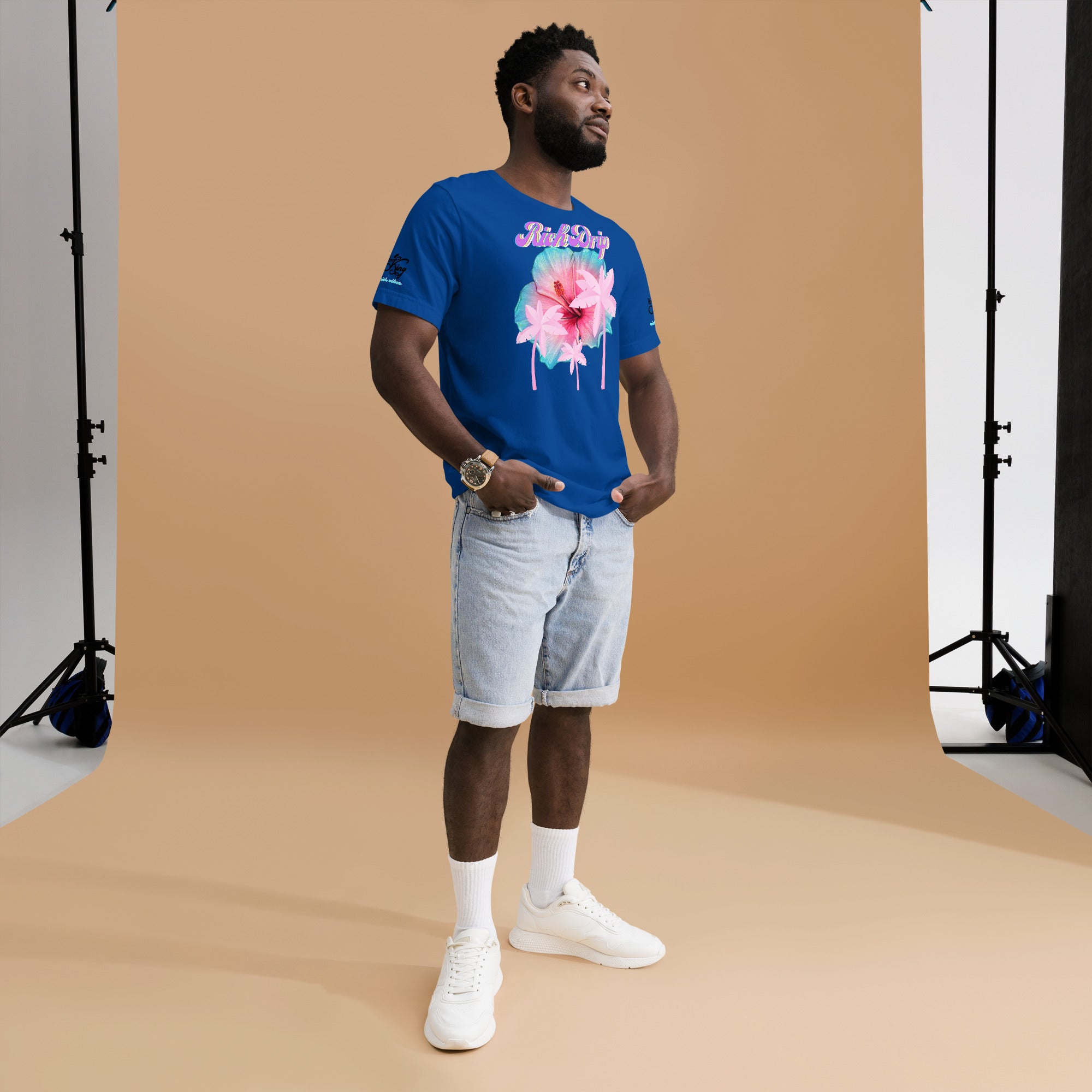 RV Rich Drip Her King Tropical Pink Palm Tree - Unisex t-shirt Royal Blue