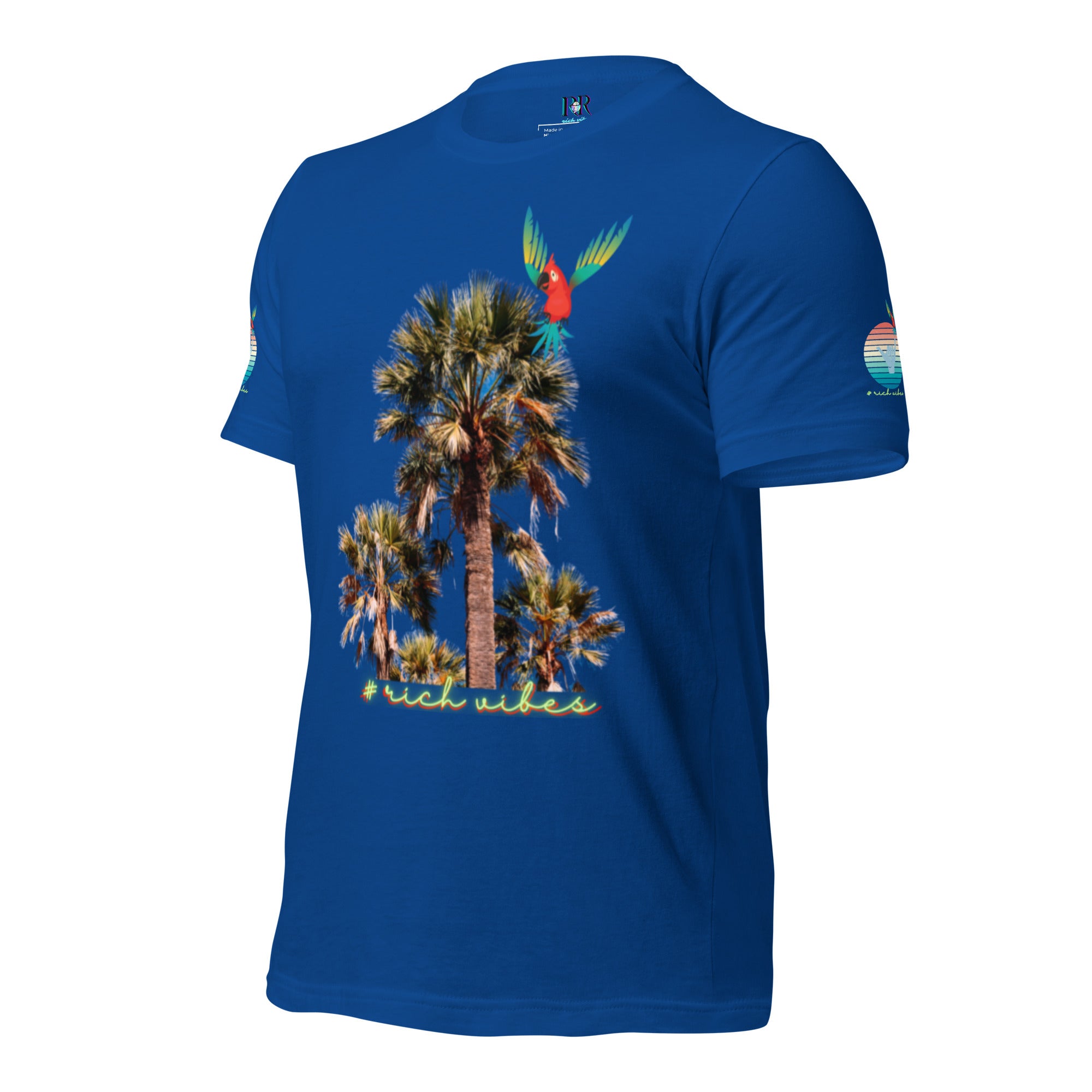 Rich Drip Volt Rich Vibes Colorful Palm Tree Silhouette Multi Colored Circle - Unisex t-shirt Royal Blue