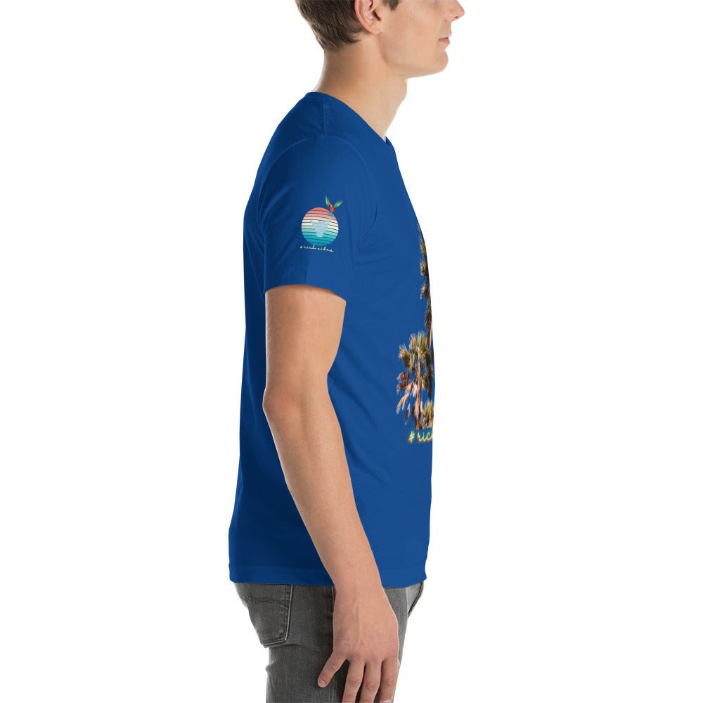 Rich Drip Volt Rich Vibes Colorful Palm Tree Silhouette Multi Colored Circle - Unisex t-shirt Royal Blue