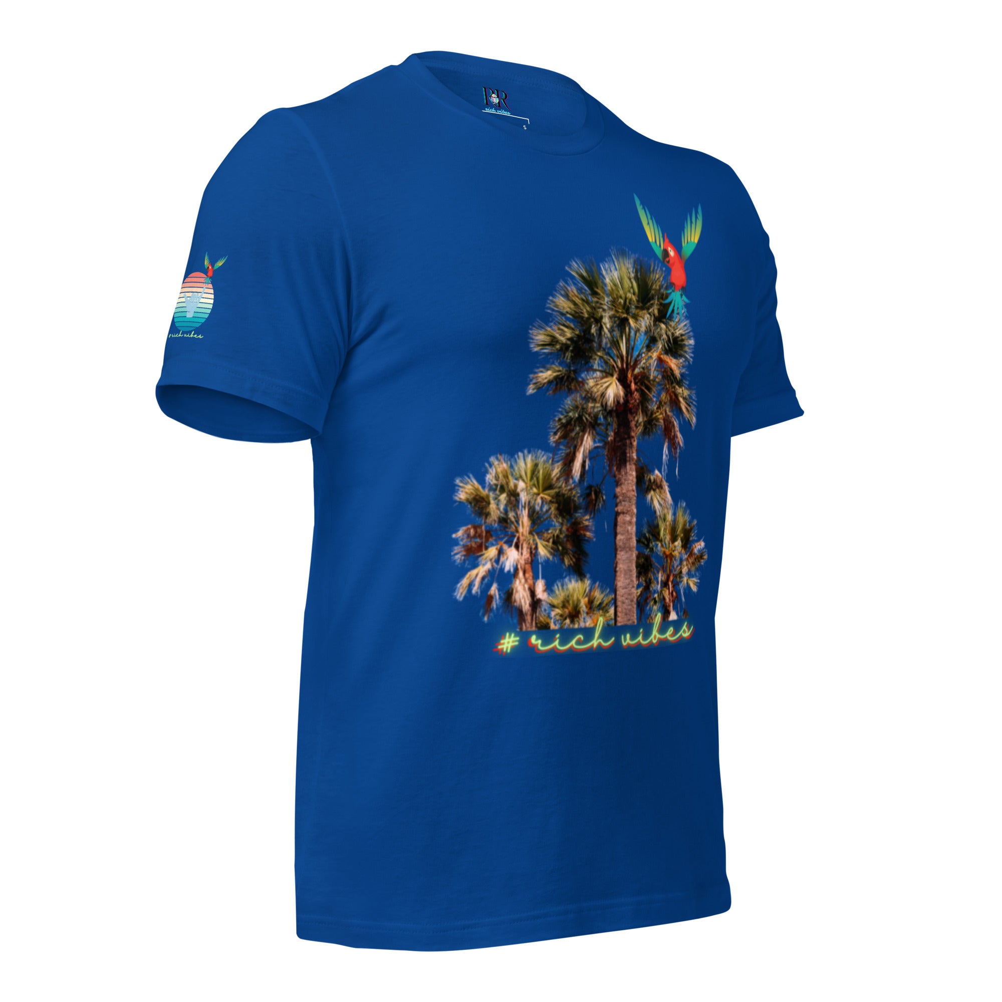 Rich Drip Volt Rich Vibes Colorful Palm Tree Silhouette Multi Colored Circle - Unisex t-shirt Royal Blue