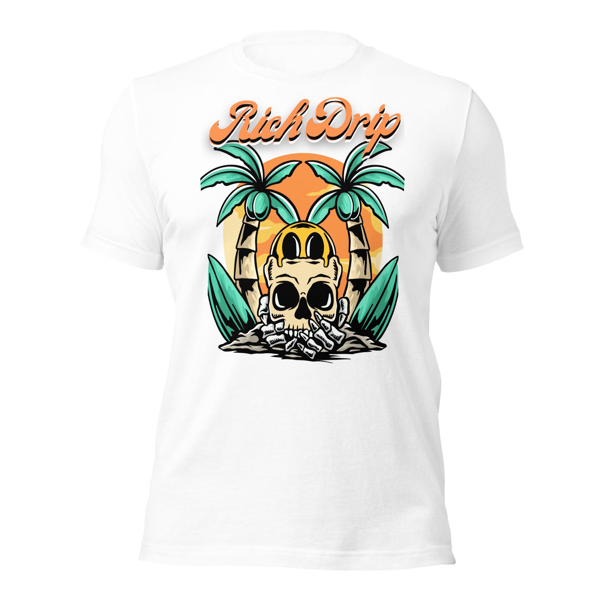 Rich Drip Orange Skull Palm Tree Sunset - Unisex t-shirt