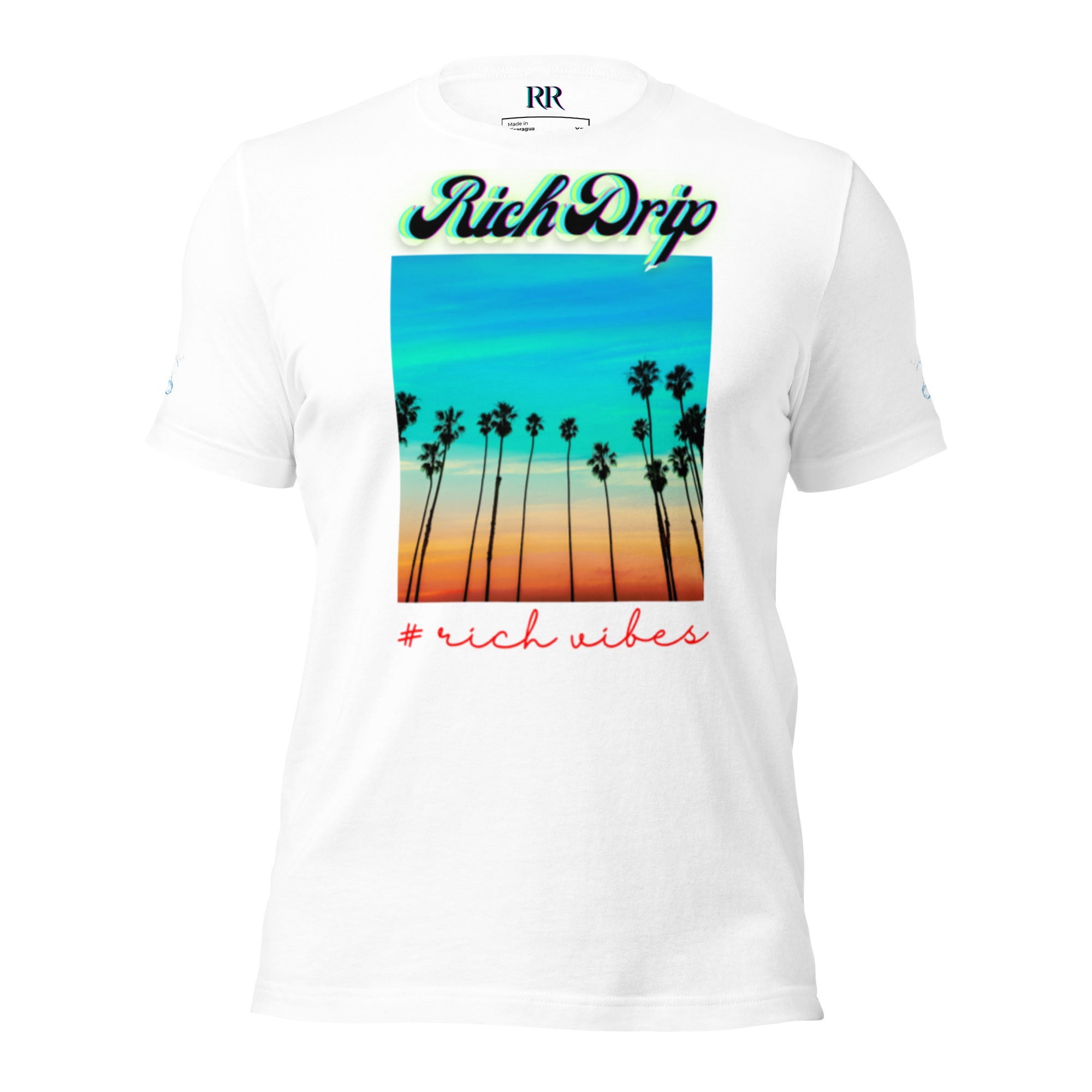 Rich Vibes Multi Colored Beach Sunset Drip - Unisex t-shirt White