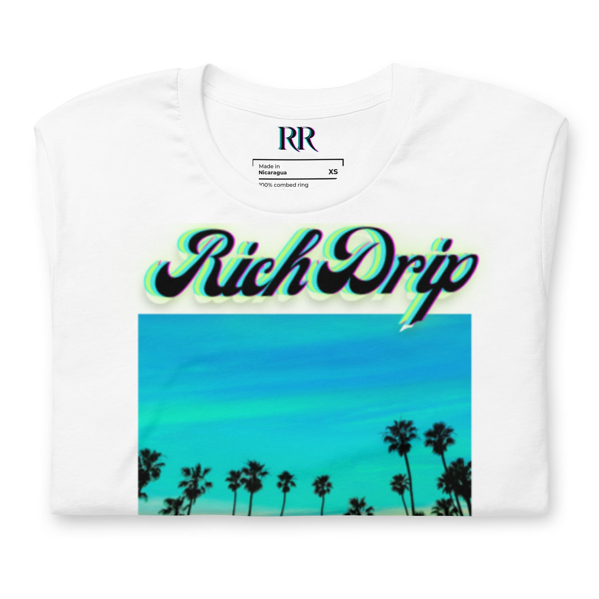 Rich Vibes Multi Colored Beach Sunset Drip - Unisex t-shirt White