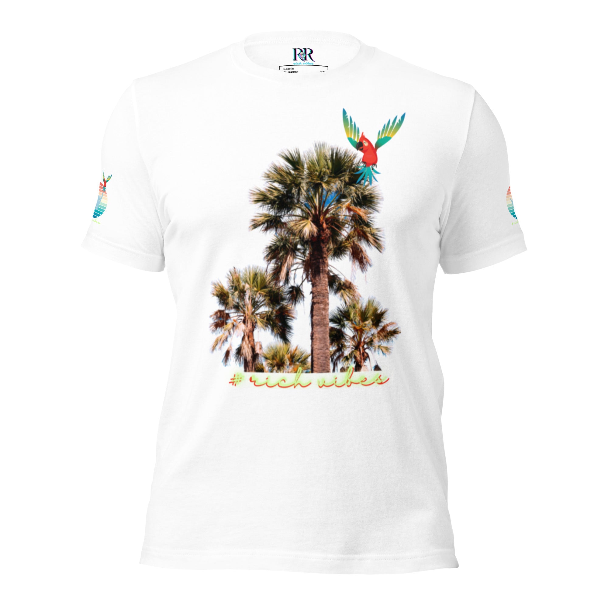 Rich Drip Volt Rich Vibes Colorful Palm Tree Silhouette Multi Colored Circle - Unisex t-shirt White