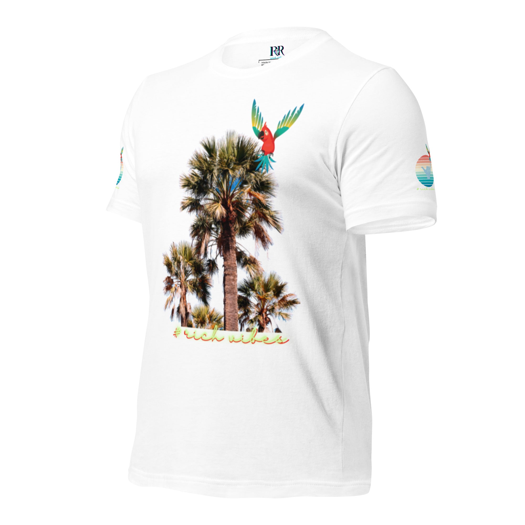 Rich Drip Volt Rich Vibes Colorful Palm Tree Silhouette Multi Colored Circle - Unisex t-shirt White
