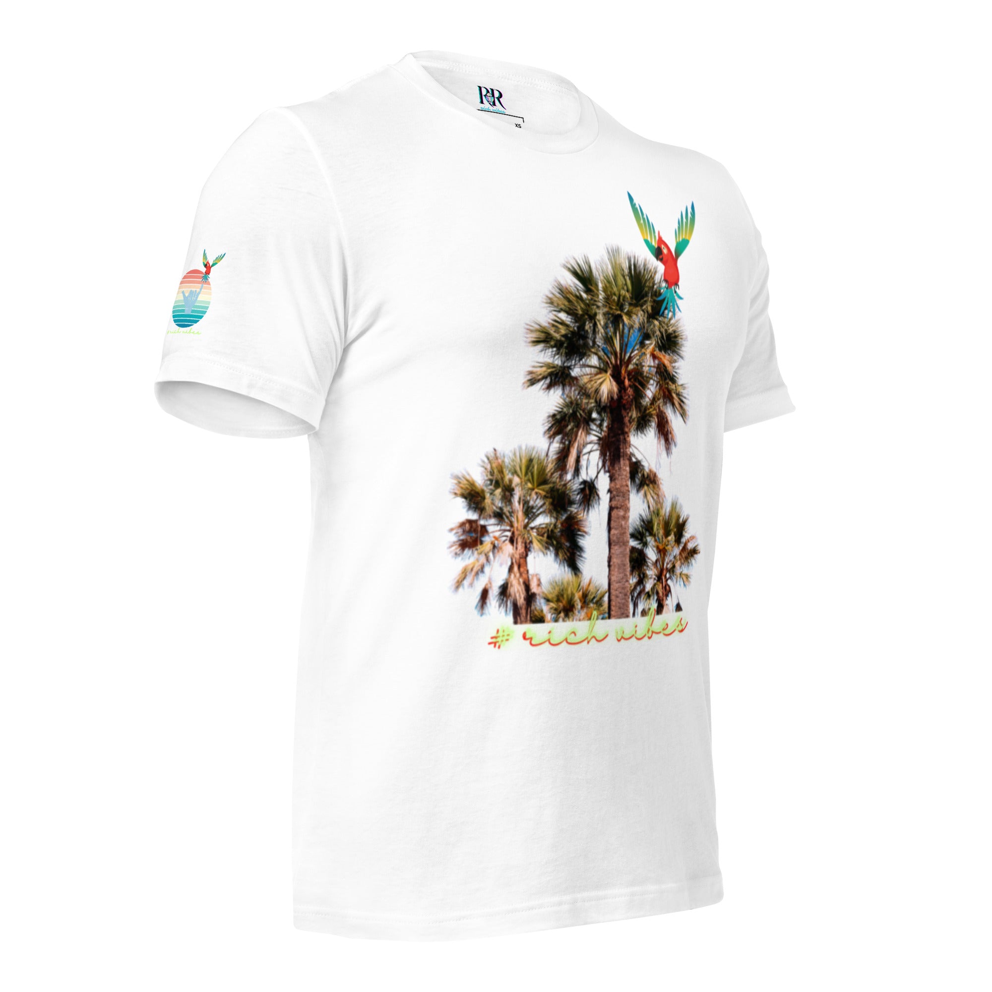 Rich Drip Volt Rich Vibes Colorful Palm Tree Silhouette Multi Colored Circle - Unisex t-shirt White