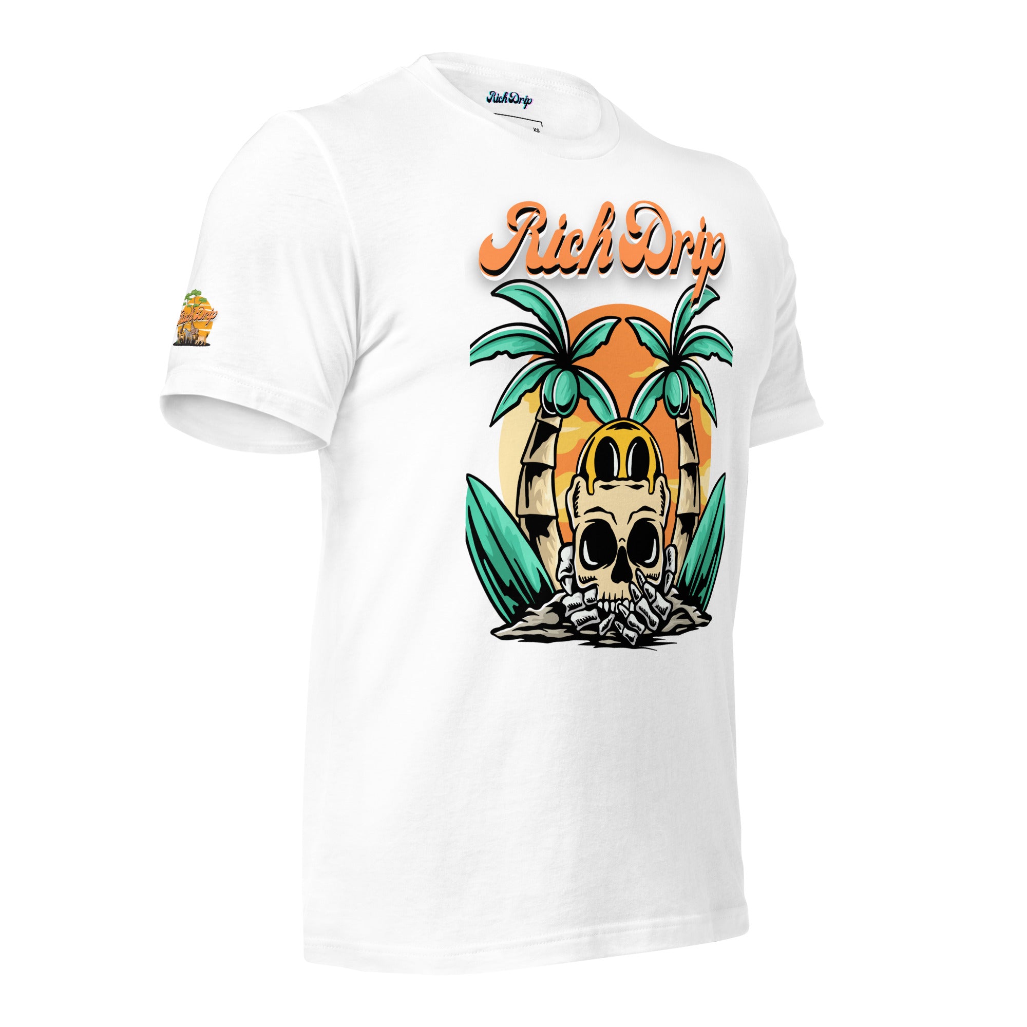 Rich Drip Orange Skull Palm Tree Sunset - Unisex t-shirt