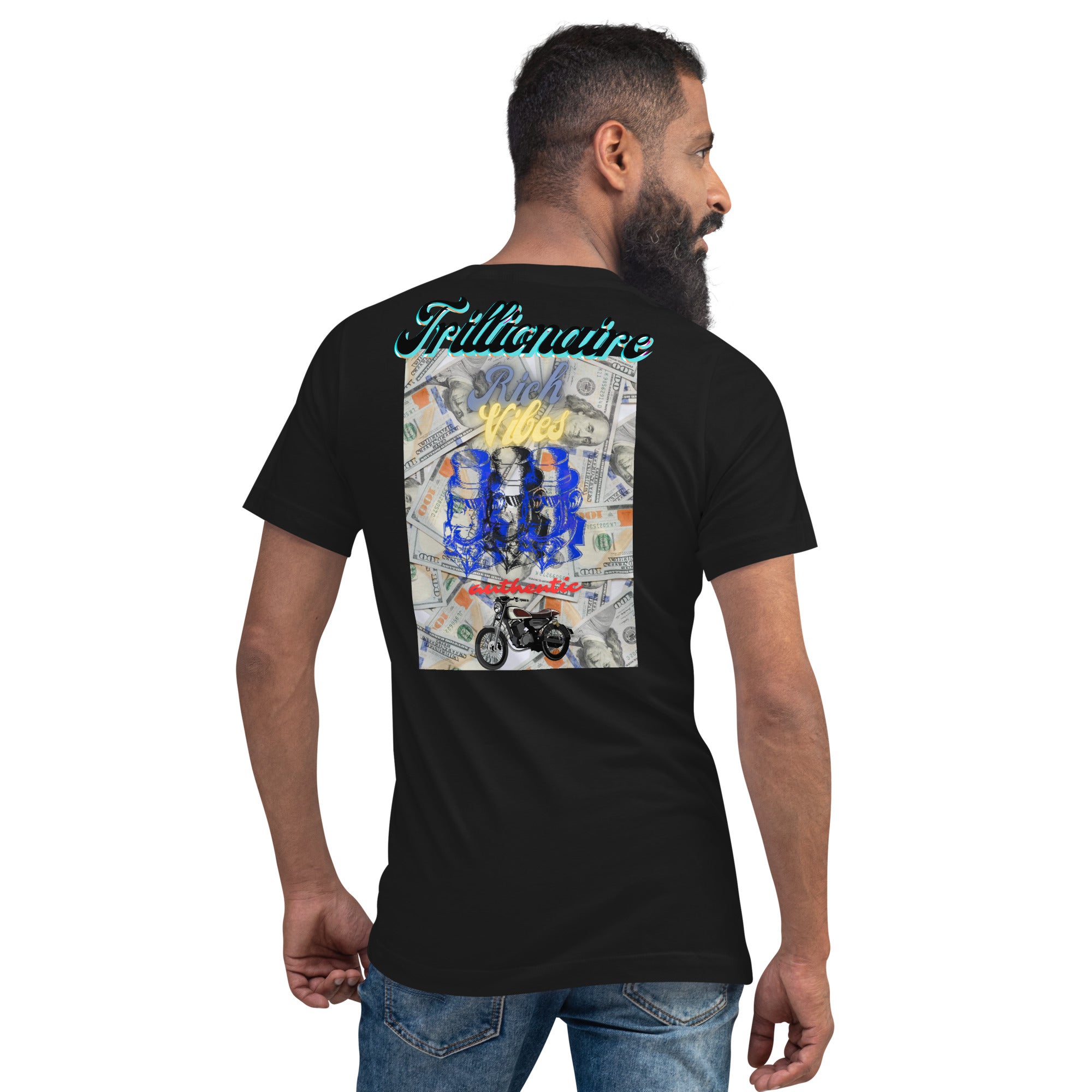 Rich Vibes RV Palm Tree Top Logo Benjamins - Unisex Short Sleeve V-Neck T-Shirt