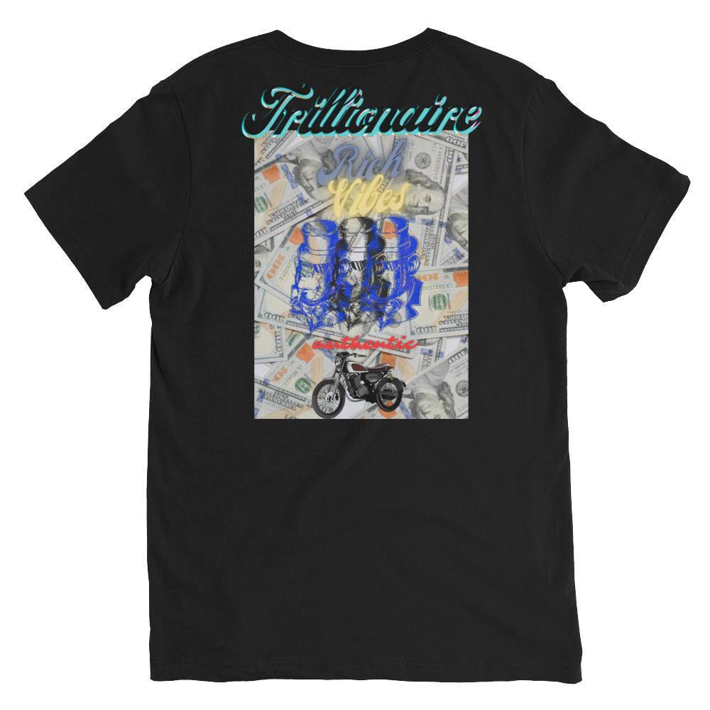 Rich Vibes RV Palm Tree Top Logo Benjamins - Unisex Short Sleeve V-Neck T-Shirt