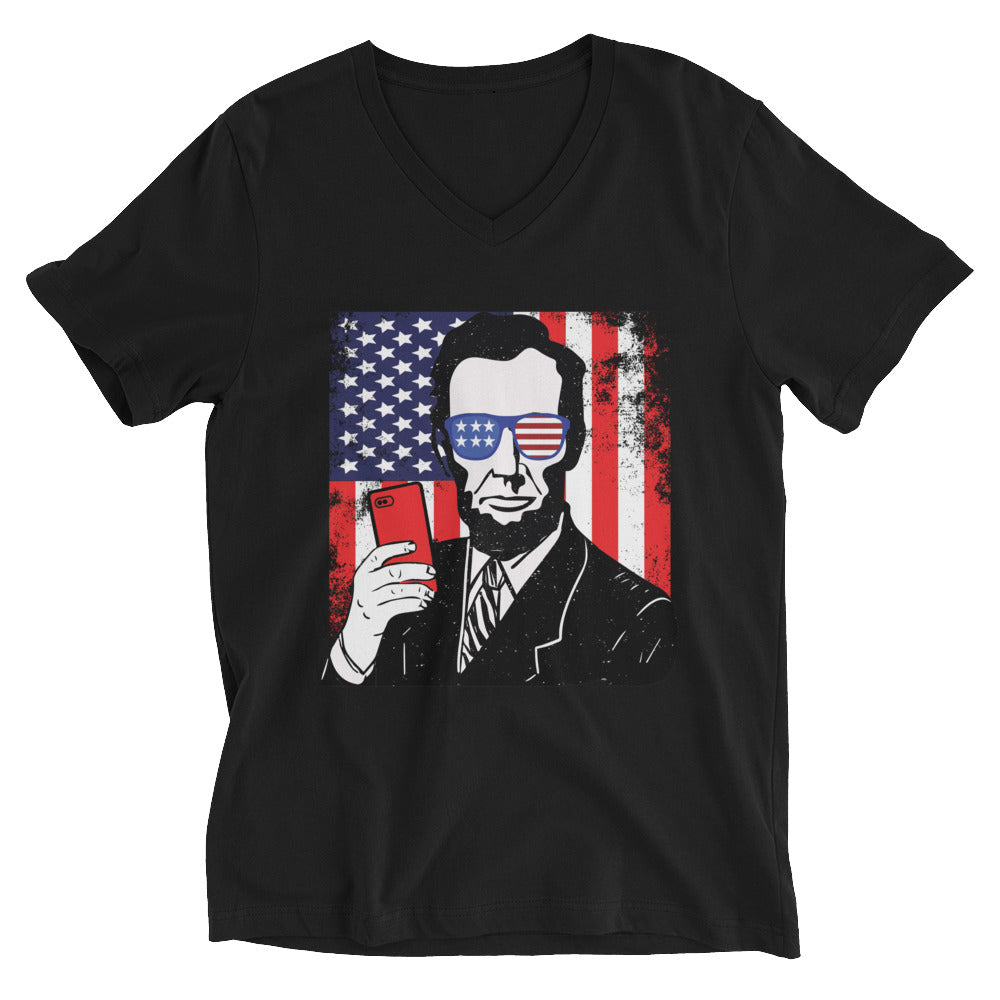 Abraham Lincoln USA Eagle - Unisex Short Sleeve V-Neck T-Shirt