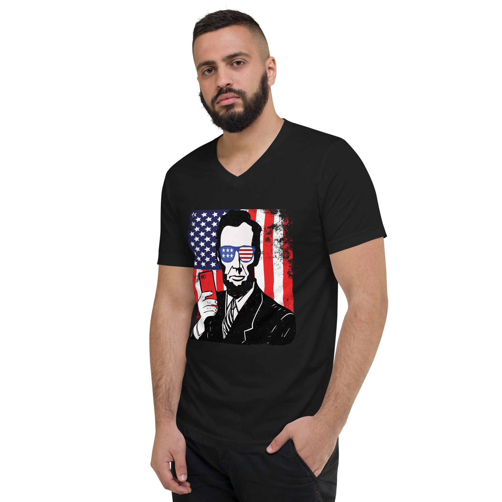 Abraham Lincoln USA Eagle - Unisex Short Sleeve V-Neck T-Shirt