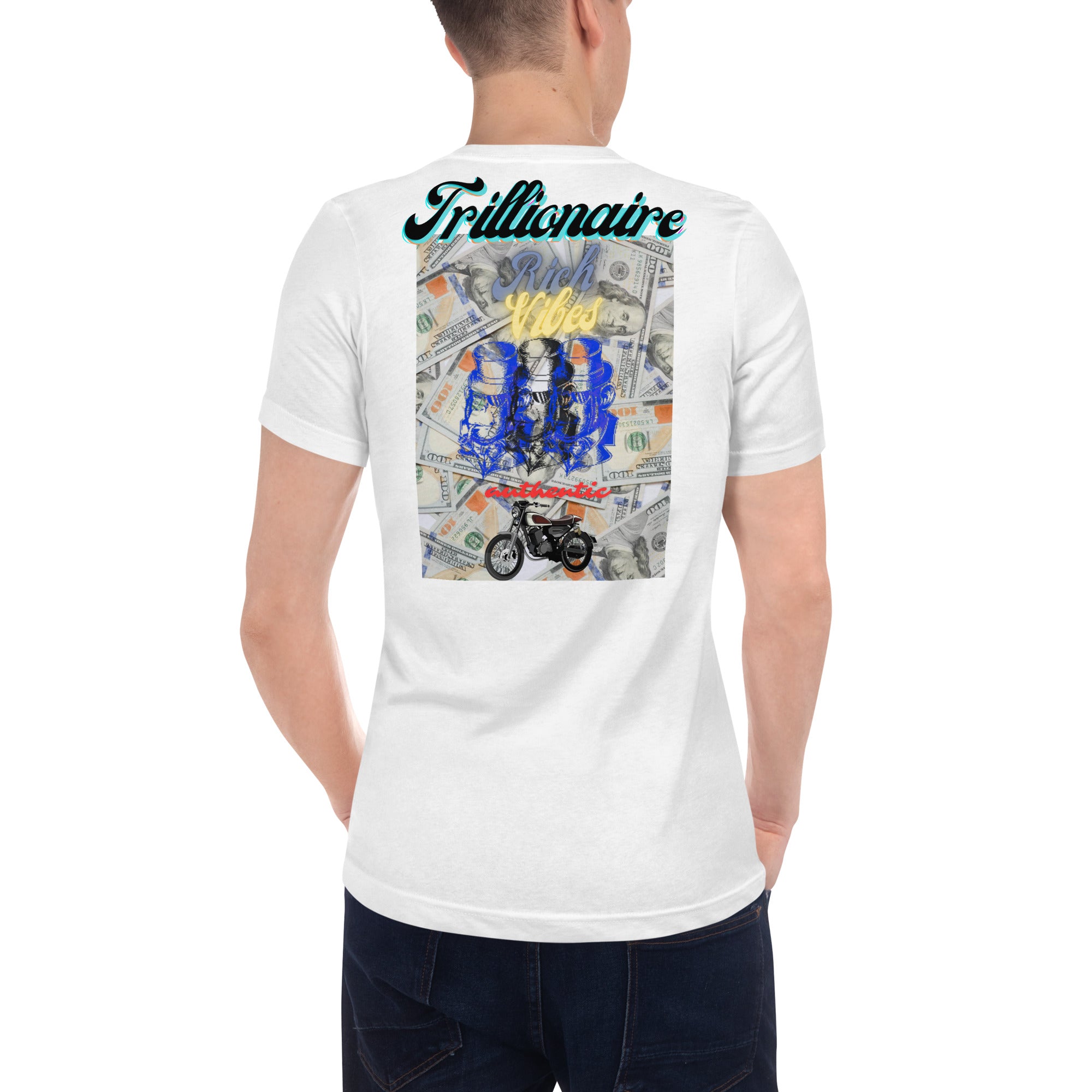 Rich Vibes RV Palm Tree Top Logo Benjamins - Unisex Short Sleeve V-Neck T-Shirt