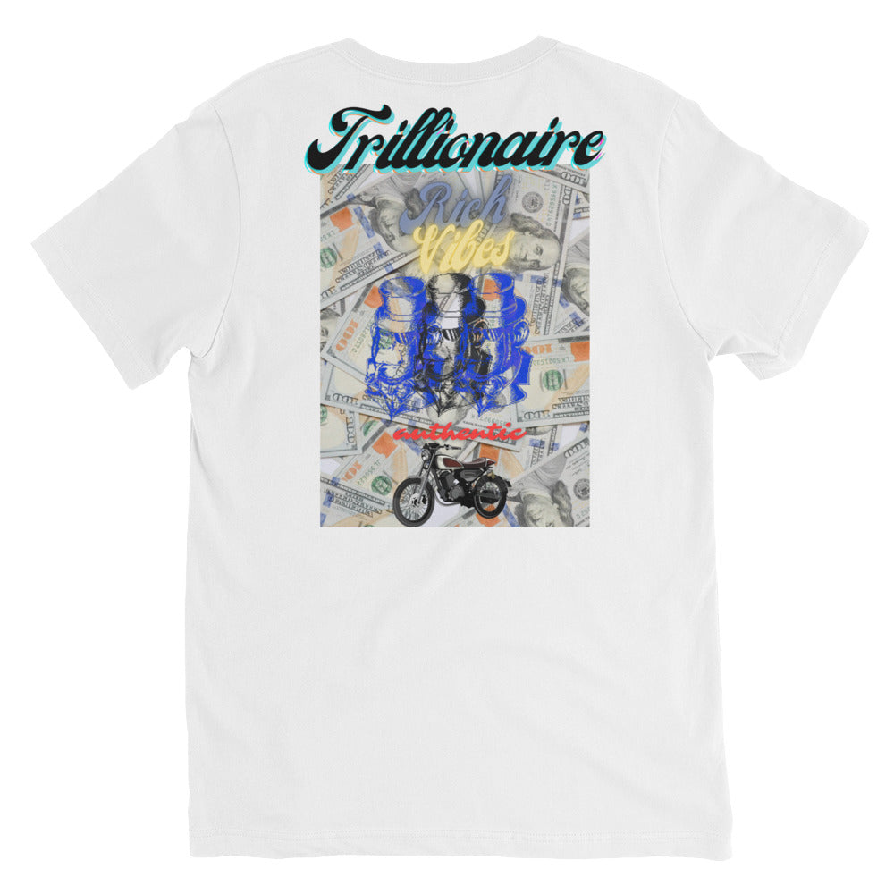 Rich Vibes RV Palm Tree Top Logo Benjamins - Unisex Short Sleeve V-Neck T-Shirt