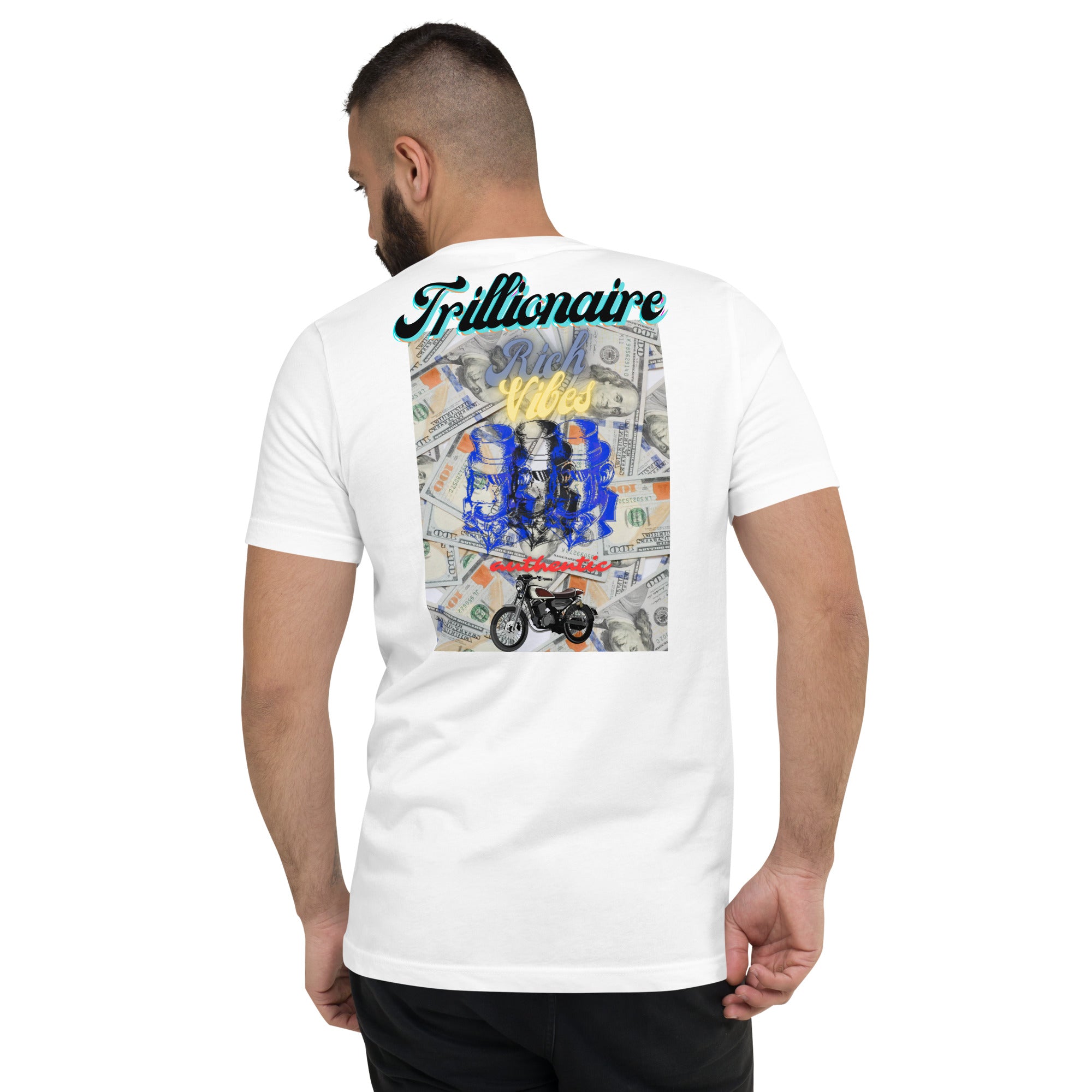 Rich Vibes RV Palm Tree Top Logo Benjamins - Unisex Short Sleeve V-Neck T-Shirt