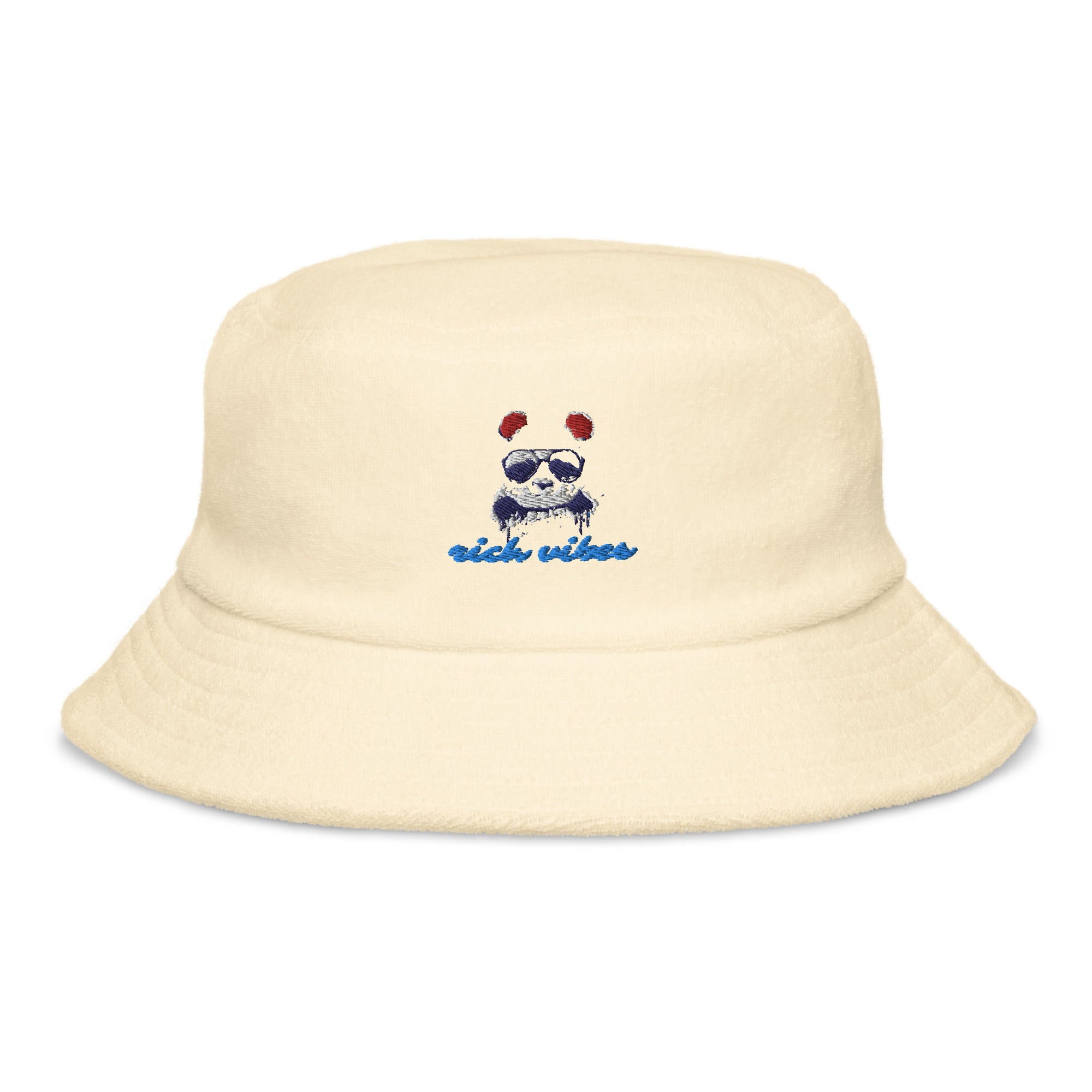 Rich Vibes Sunset Beach Panda - Unstructured terry cloth bucket hat